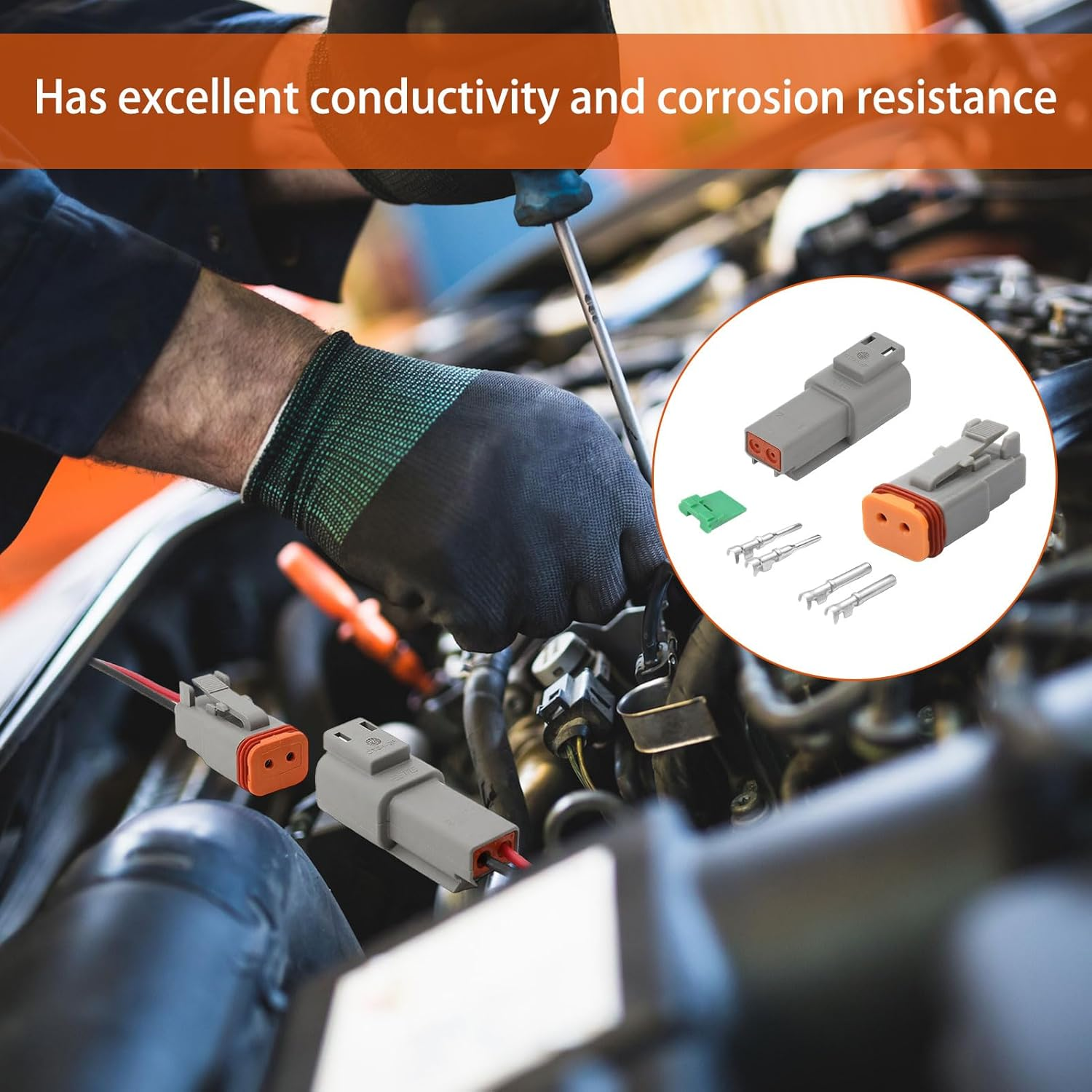 6Set Deutsch Connector Kit, Deutsch Connector Plug, 2 Pin Waterproof DT Kits, Waterproof DT Electrical Wire Connector, Ideal for Car, Truck, Marine, Motorcycle, Off-Road Vehicles