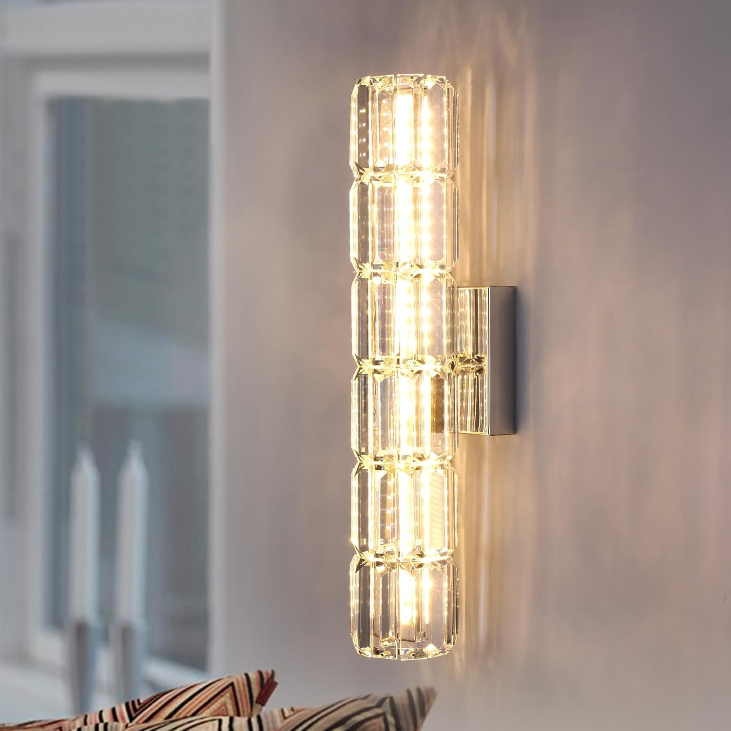 Modern LED Crystal Wall Lamps, 12W Vanity Wall Sconces, 46Cm Indoor Luxury Wall Mounted Lighting Fixture, Adjustable Color Temperature Wall Lights for Living Room, Bedroom, Bedside, Bathroom