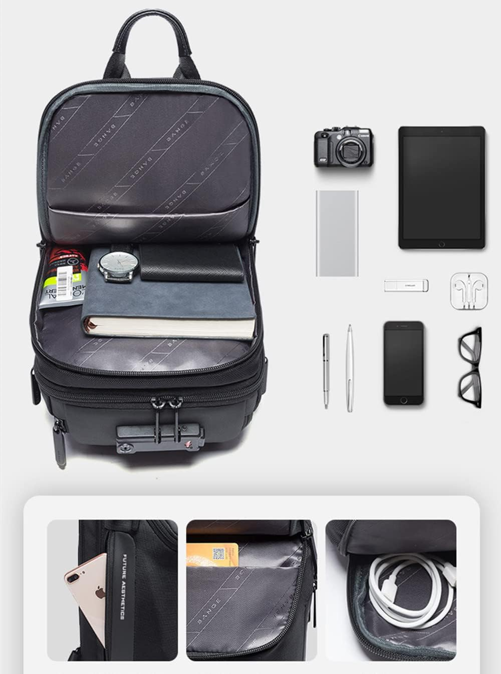 BANGE anti Theft Sling Bag, Waterproof Men'S Chest Bag Shoulder Bags Crossbody Sling Backpack for Men - USB Charging Port Casual Daypack image number 3