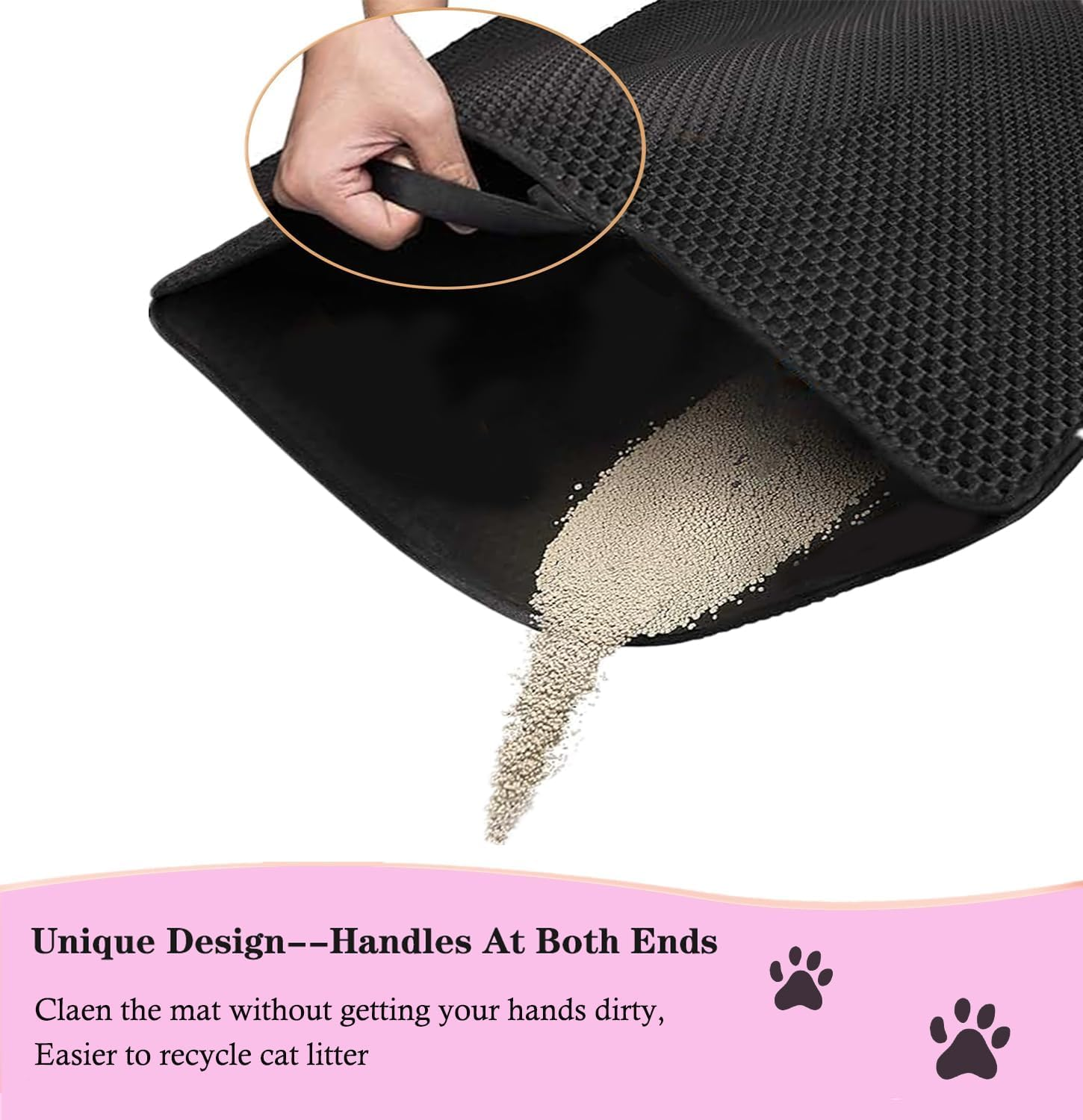 Extra Large Cat Litter Mat, 90 X 60 Cm, Litter Trapping Mat, Honeycomb Double Layer Design, Waterproof Urine Proof Material, Scatter Control, Easy Clean Rug, Soft on Paws, Less Waste (Black)