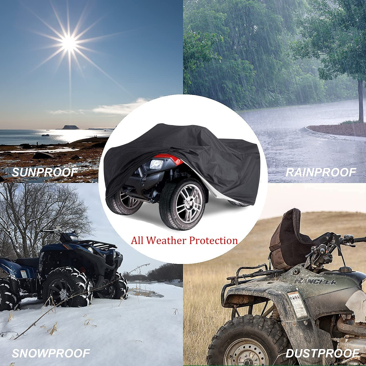 ATV Cover Waterproof MAYHOUR Beach Buggy Cover Outdoor Dust Rain UV Protection Four Wheeler Universal Heavy Duty Quad Cover Universal for Honda Polaris Yamaha Suzuki (L:79&times;37&times;42In/200&times;95&times;106Cm)