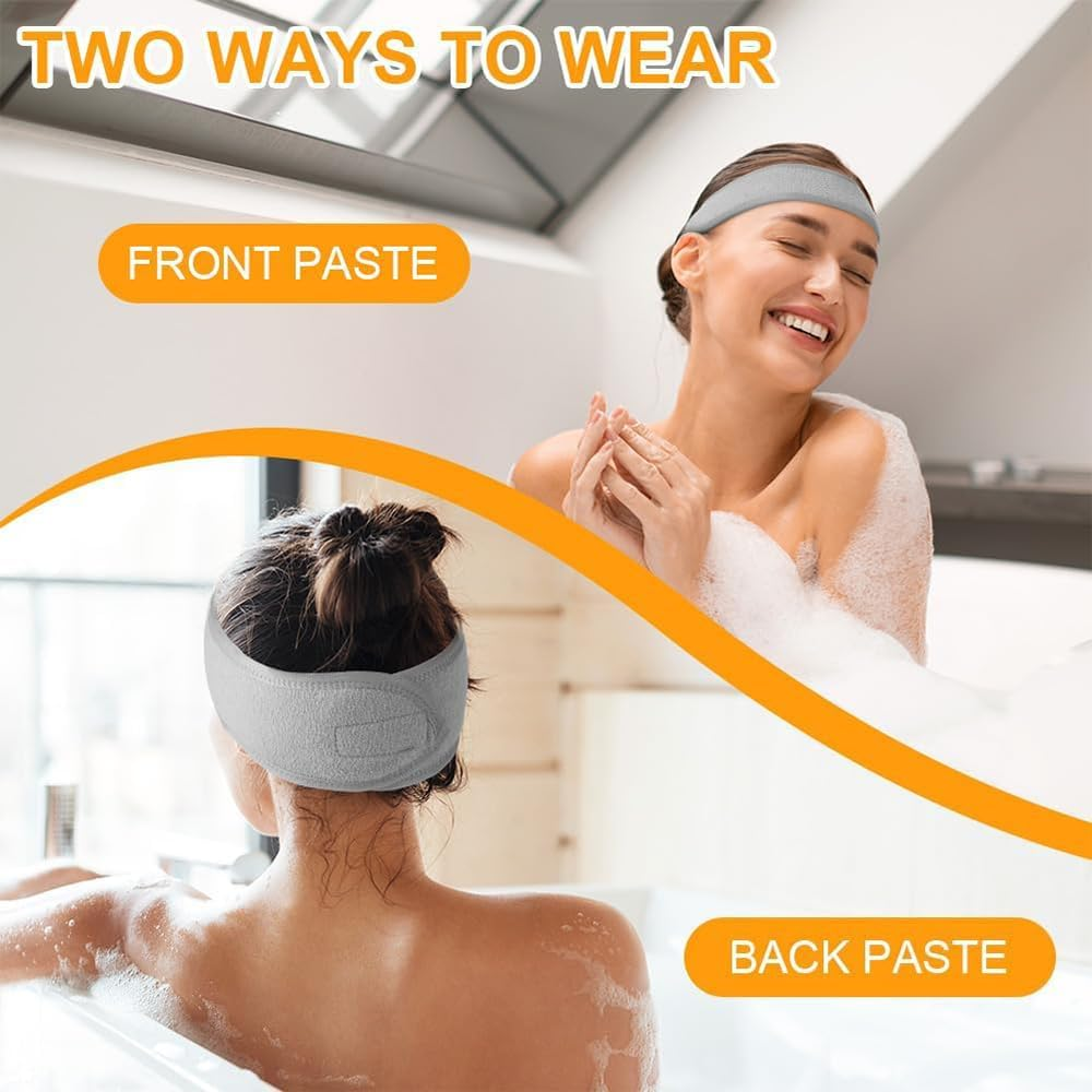 3 Pack Spa Facial Headband Makeup Hair Band Women Skincare Adjustable Headband for Bath, Makeup and Sport (Gray) image number 1