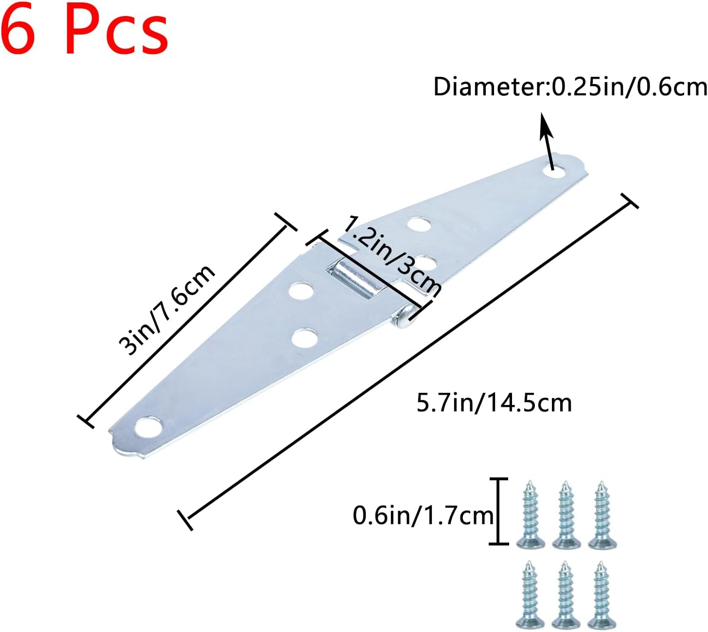 Geesatis 6 Pcs Hinges Heavy Duty Hinge 3 Inch Cabinet Closet Latch Door Hinge, with Mounting Screws image number 4