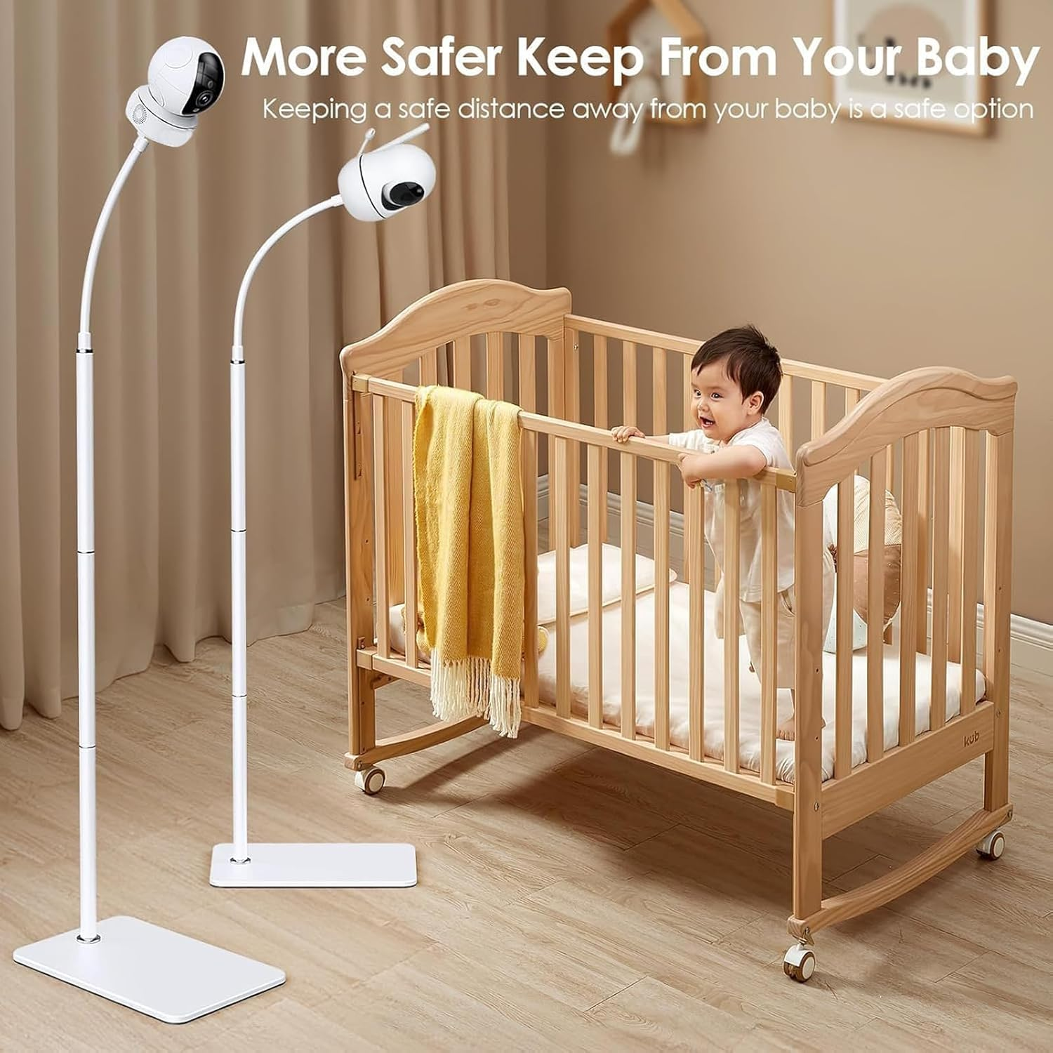 Adjustable Baby Monitor Floor Stand &ndash; Universal 1/4 Screw Mount with Safety Clamp, Height-Adjustable Holder for Nursery, Crib & Playpen (Secure, Portable, Cable Management) image number 4