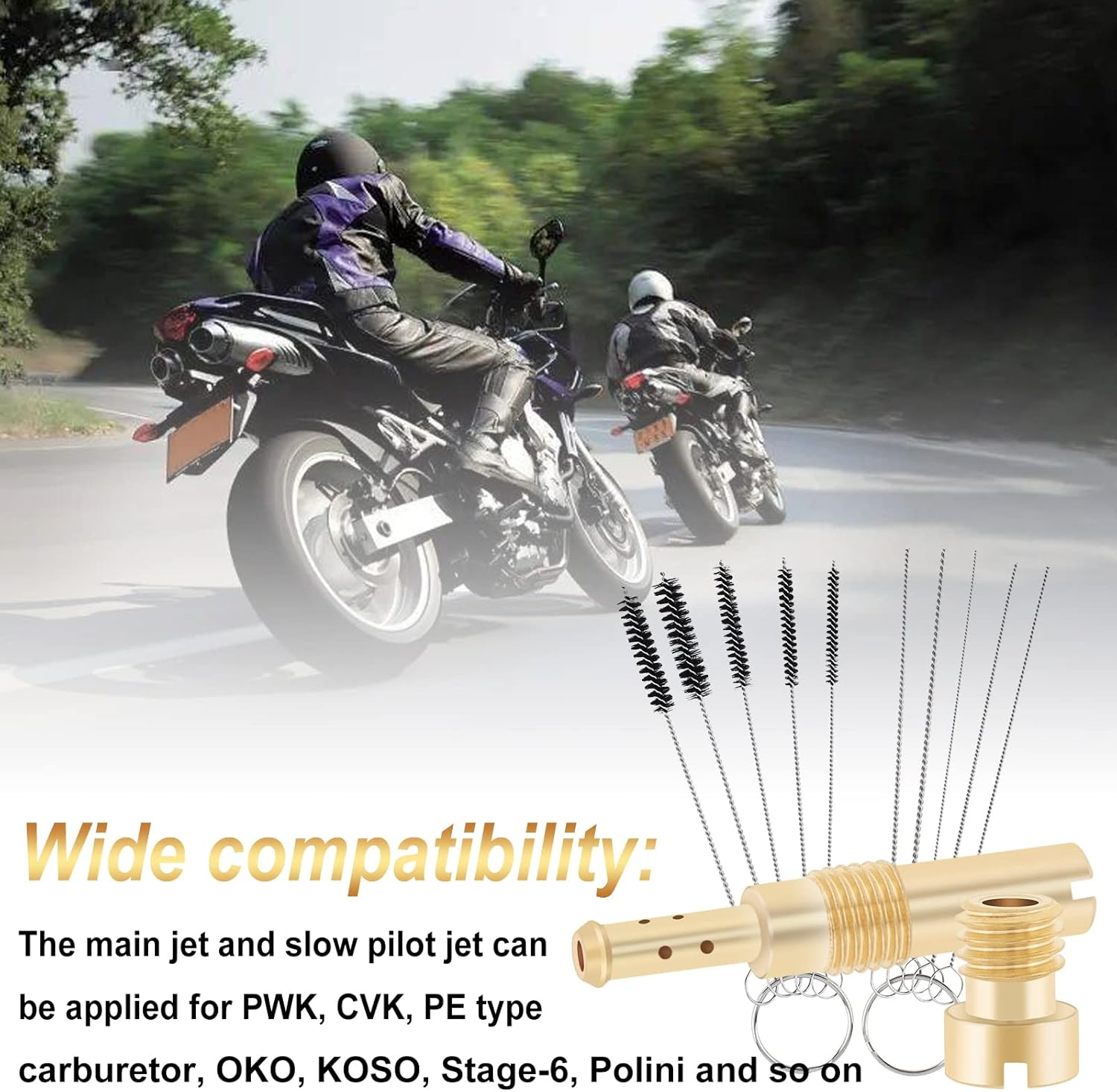 Windance 30Pcs Carburetor Main Jet Kit Include10Pcs Carburetor Main Nozzles+10Pcs Slow Pilot Jet+10Pcs Cleaning Brushes Needles, Fit for PWK Keihin OKO CVK PWM (K75-K98) image number 1