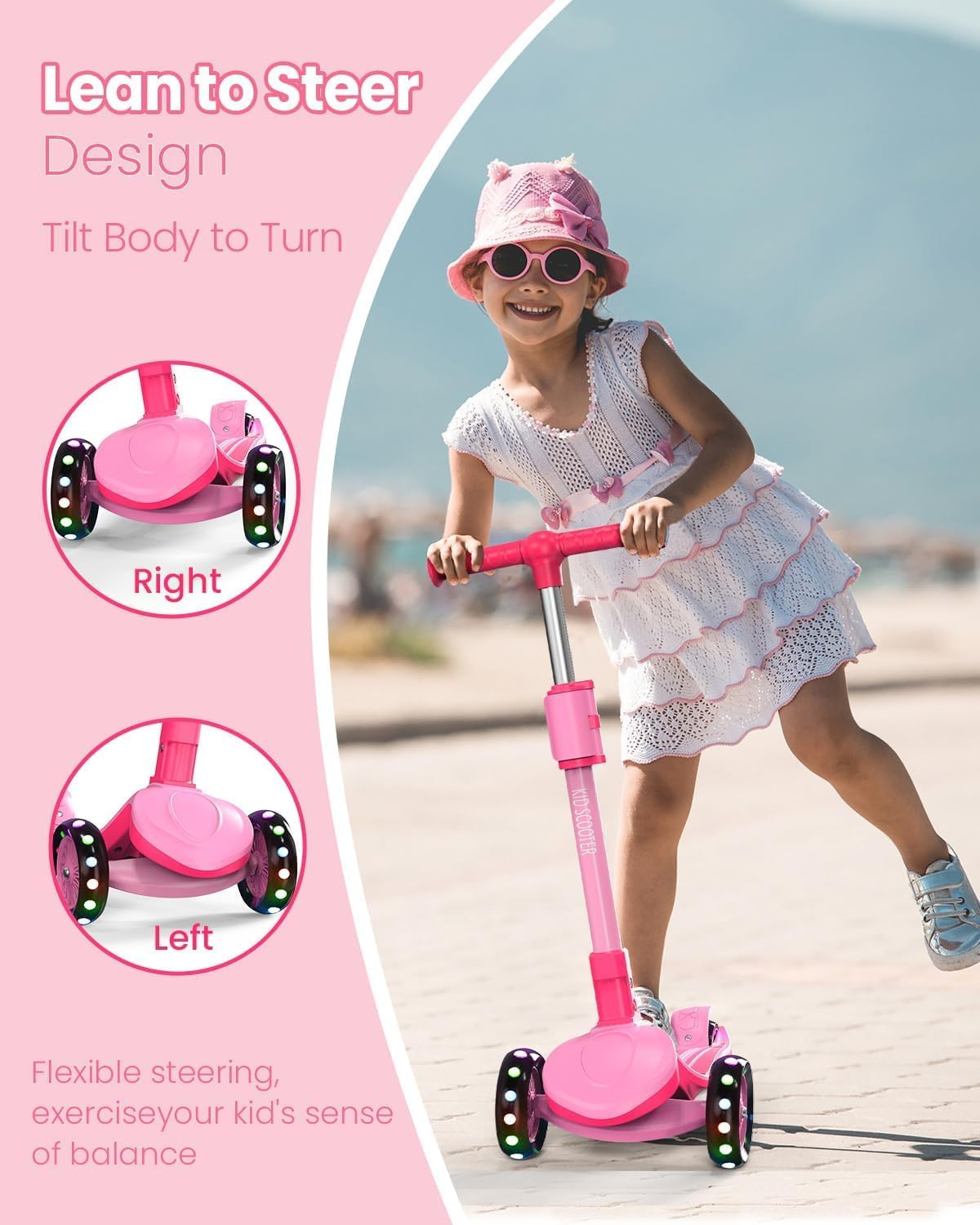 2-In-1 Adjustable Kick Scooter for Kids 3-12 Years,5-Level Handlebar & Removable Seat,Led Light-Up Wheels,Steering Control & Wide Deck,Foldable Design for Indoor/Outdoor Use, (Girls & Boys) image number 6