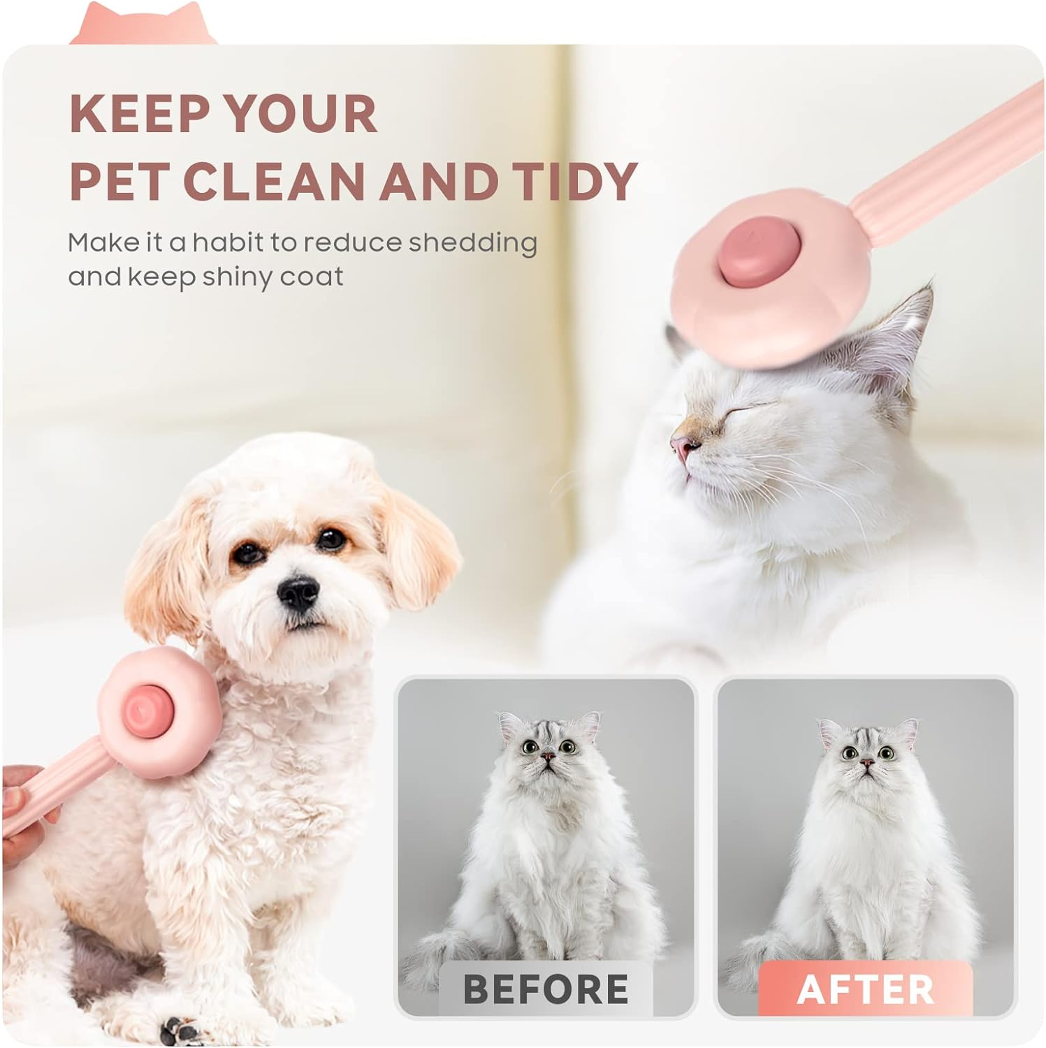 Cat Brush Cat Comb, Baytion Dog Brush Cat Grooming Brush for Short Long Hair Haired Cats Puppy Kitten, Self-Cleaning Massage Combs to Remove Loose Undercoat, Mats, Tangled Hair and Shed Fur image number 5