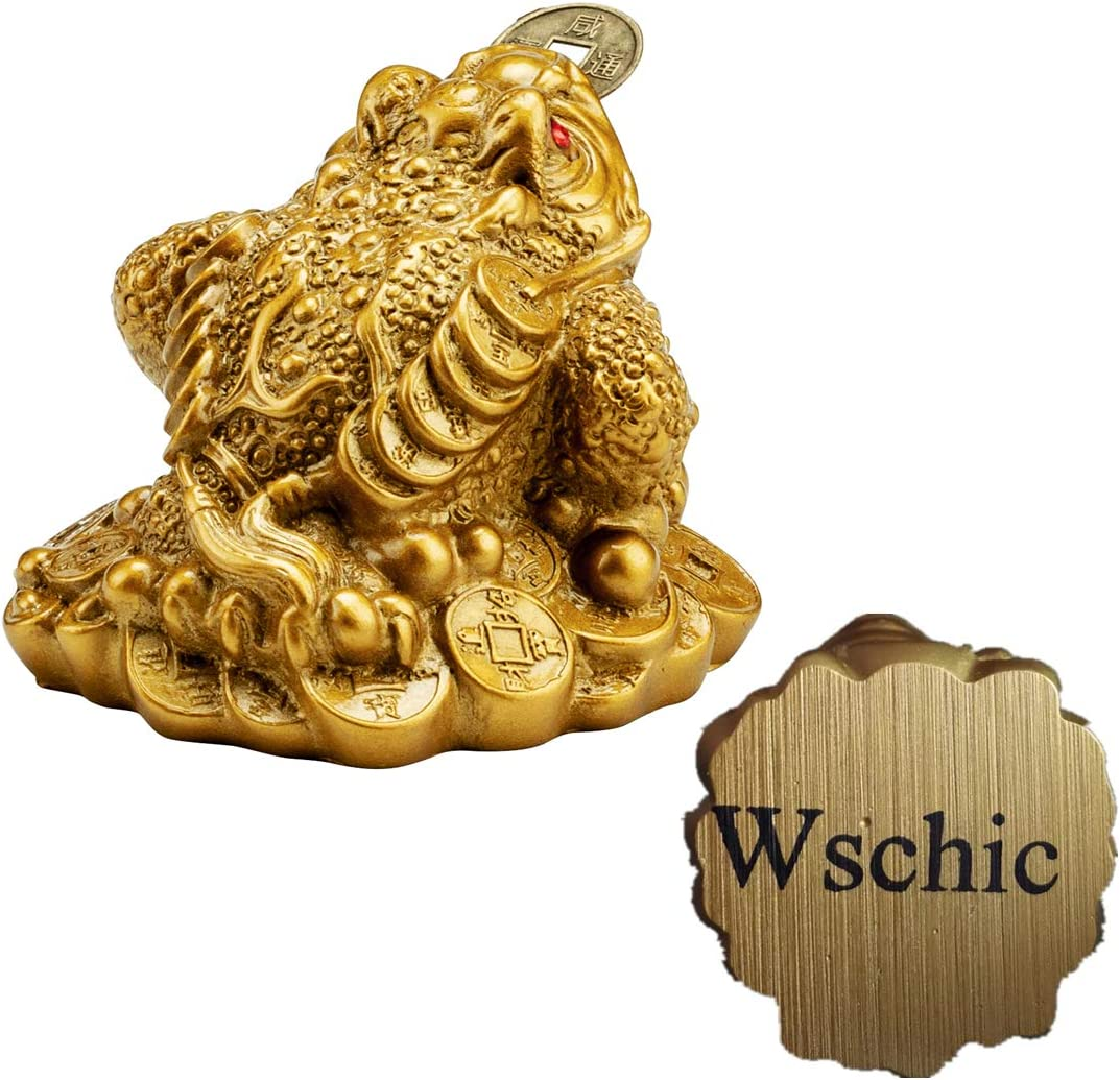 Wschic Feng Shui Money Frog, Lucky Chinese Toad with Coin,Ideal for Office and Home Decoration - Gold image number 1