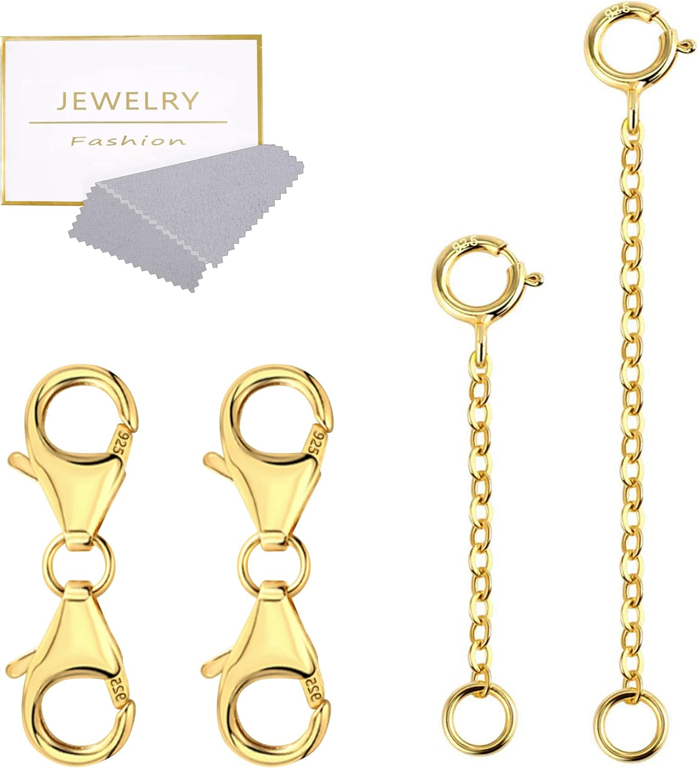 Bracelet Extender Gold Necklace Clasps and Closures 14K Gold Plated 925 Sterling Silver Double Lobster Clasp Double Claw Connector for DIY Jewelry Making（2Pcs）