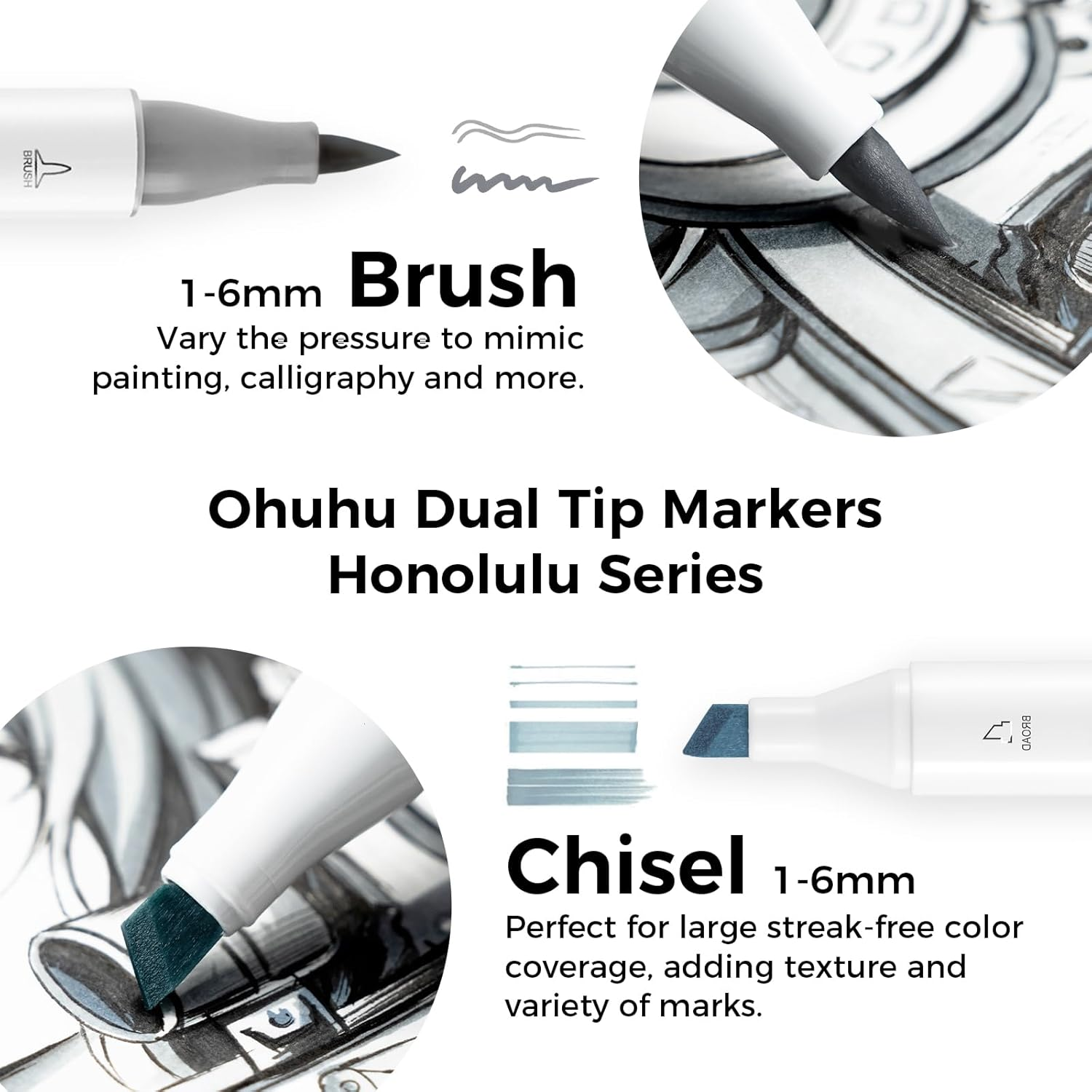 Basic-Color Alcohol Art Markers Set, Ohuhu Dual Tip, Brush & Chisel, Sketch Marker, Alcohol-Based Brush Markers, Comes W/ 1 Blender for Sketching, Adult Coloring, and Illustration Visit the Ohuhu Store (36 Pcs)