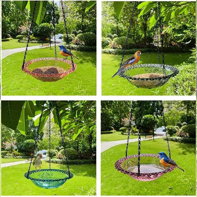AIMALL Hanging Bird Bath & Feeder, Glass Bowl with Metal Chain, Outdoor Bird Water Feeder for Balcony, Garden, and Fence, Decorative Hanging Bird Tub image number 5