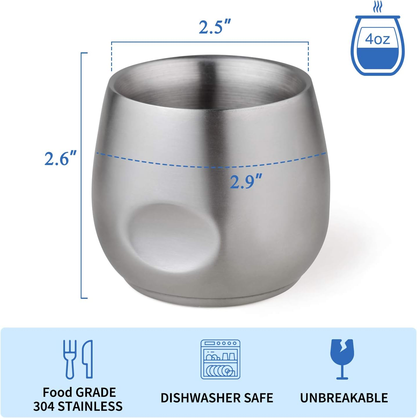 Kitchenexus Small Stainless Steel Espresso Cups 2Pcs Set, 4Oz Double Wall Insulated Unbreakable Stemless Tumbler Small Cup for Outdoor Events Picnics Party