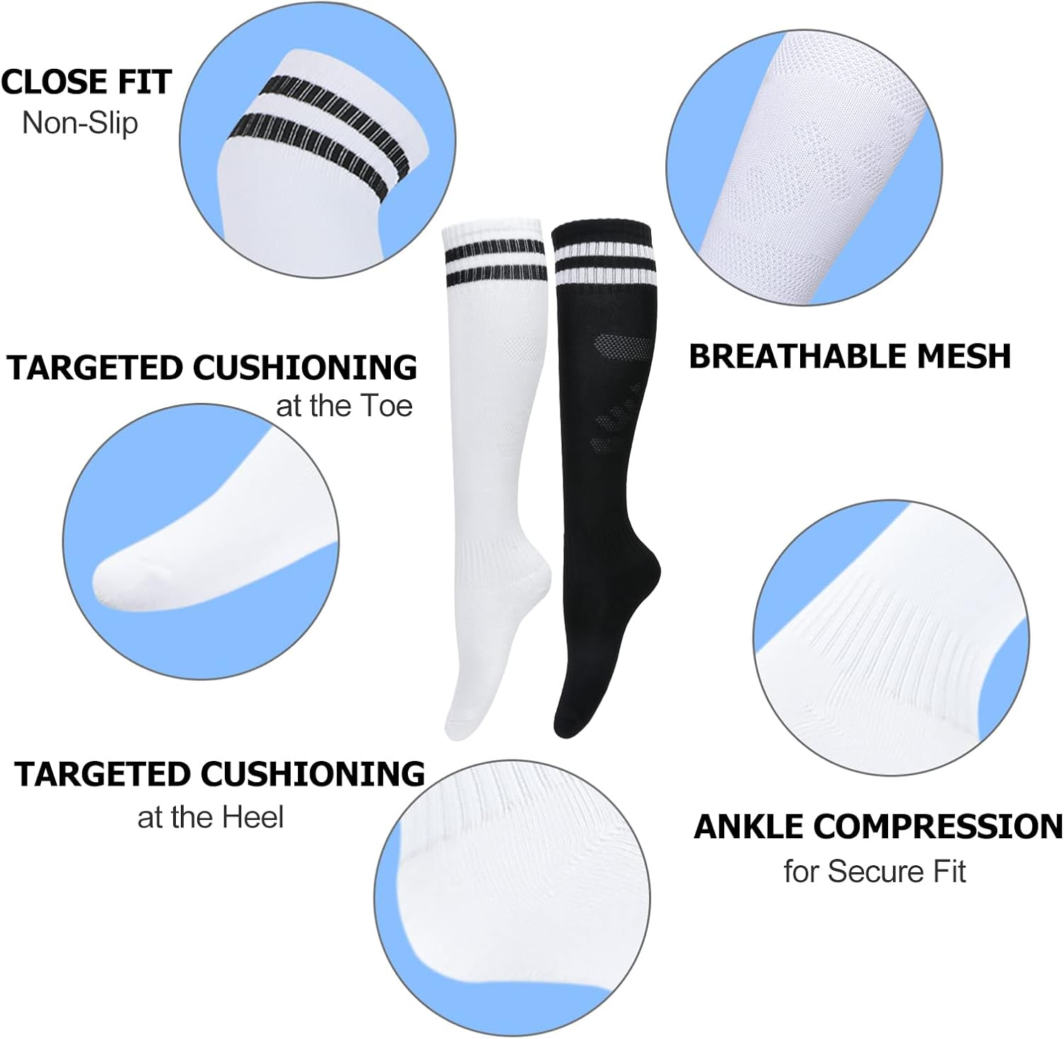 4 Pairs Soccer Socks, High Knee Football Socks for Youth Boys Girls Kids Adults