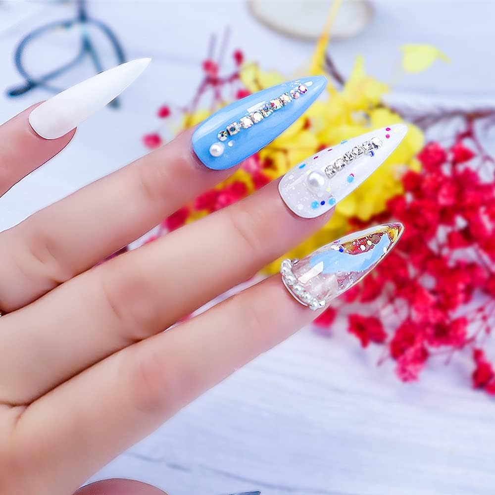 3D AB Rhinestone Chain Nail Art Studs Crystal Diamond Chain Pearl Chain Nail Decoration Metallic Chains Alloy Punk Pendant Ornaments for Nail Art Decoration & DIY Crafting Design (6 Pcs)