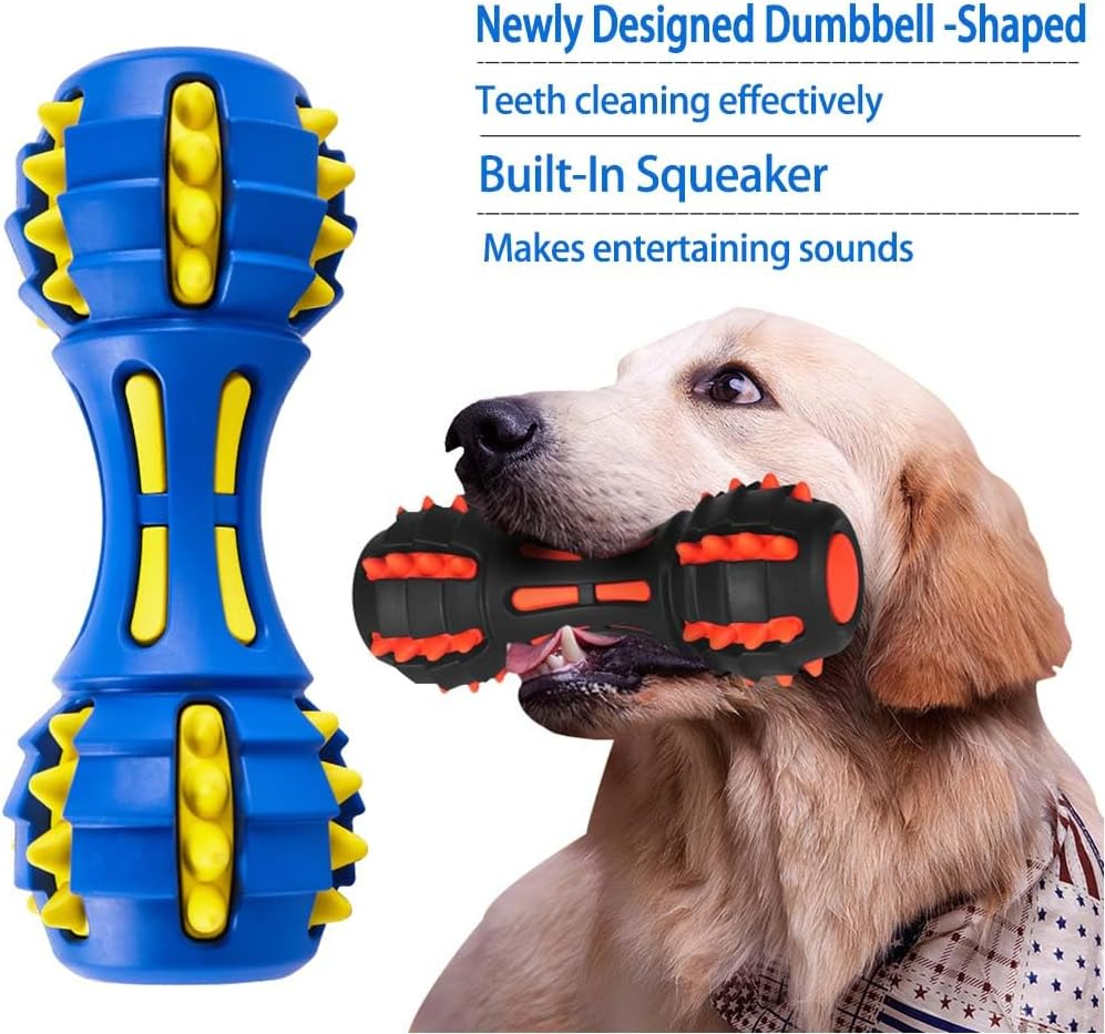 AUSCAT Dog Squeaky Chew Toys, Interactive Rubber Dog Toys for Large Medium Dogs, Dumbbell Shape, Blue and Black (Pack of 2) - Blue image number 7