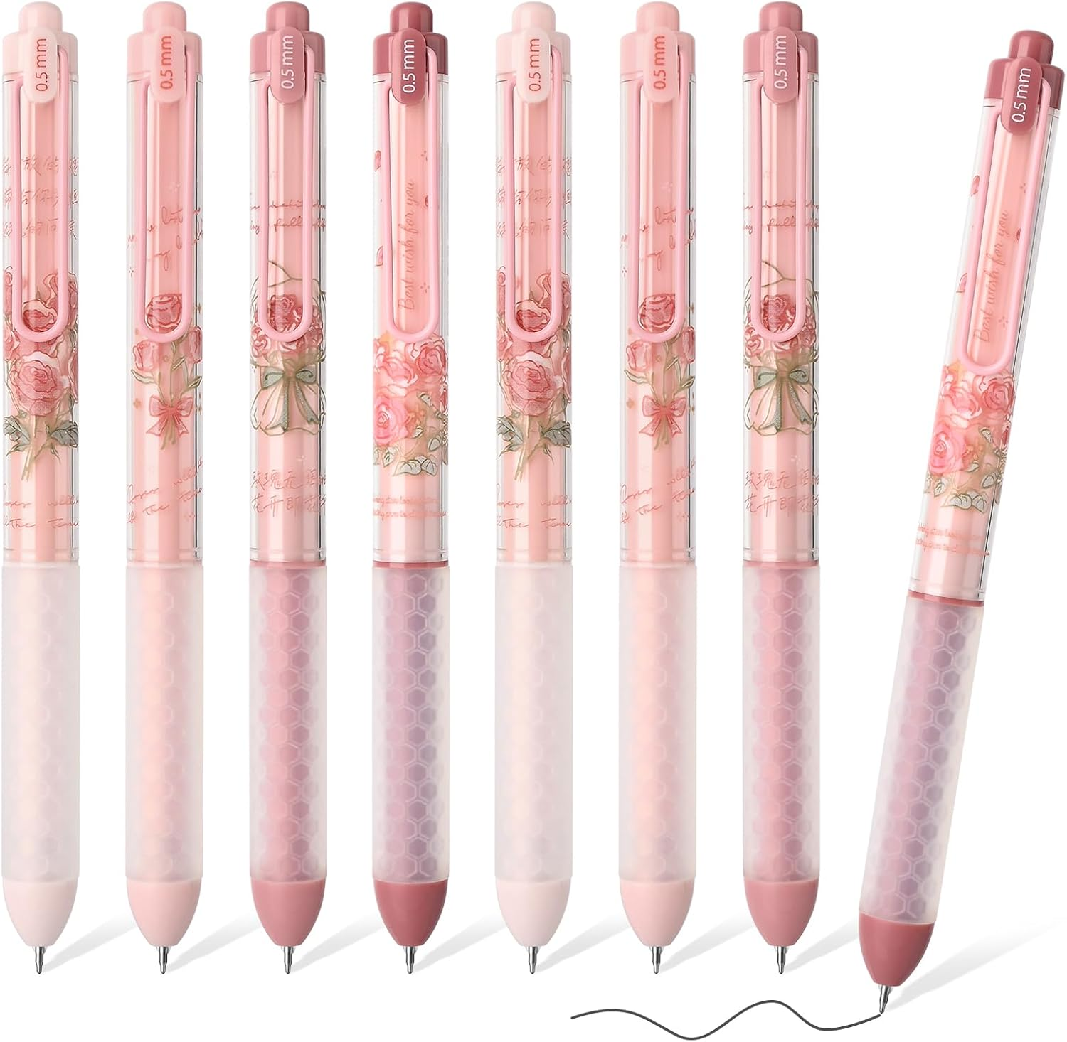 BAYTORY 8Pcs Retractable Gel Pens, Scented Ink Pens, Smooth Writing Black Ink Pen with Aesthetic Pen Barrel for Journaling Note Taking Sketching (Pink)