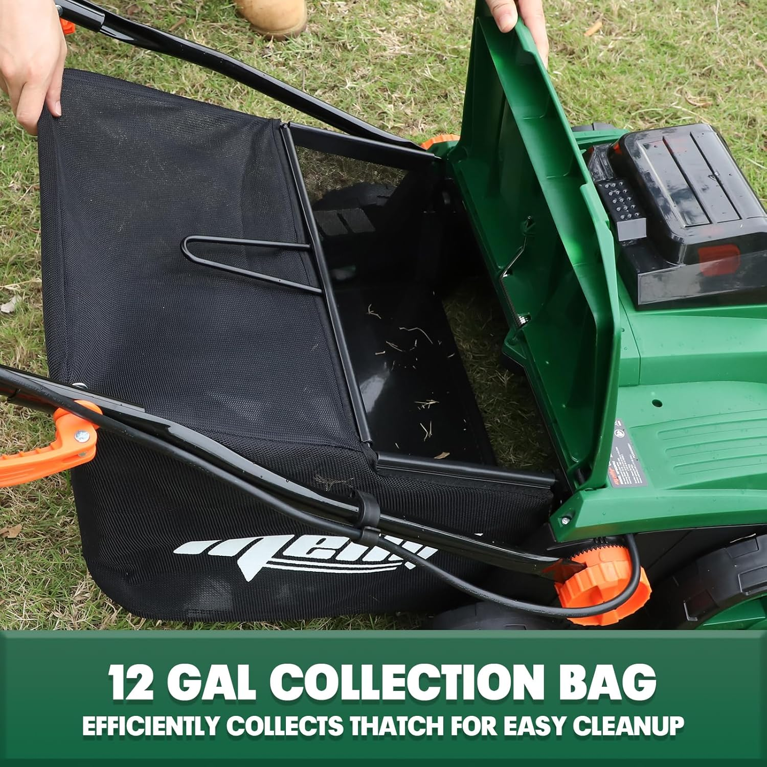 Cordless 15IN 2-In-1 Dethatcher & Scarifier Compatible with Makita 18V Battery (Tool Only), 12 Gal Collection Bag, Air Boost Technology, Quick Fold & 3 Adjustable Position, Walk-Behind for Lawn Care image number 3
