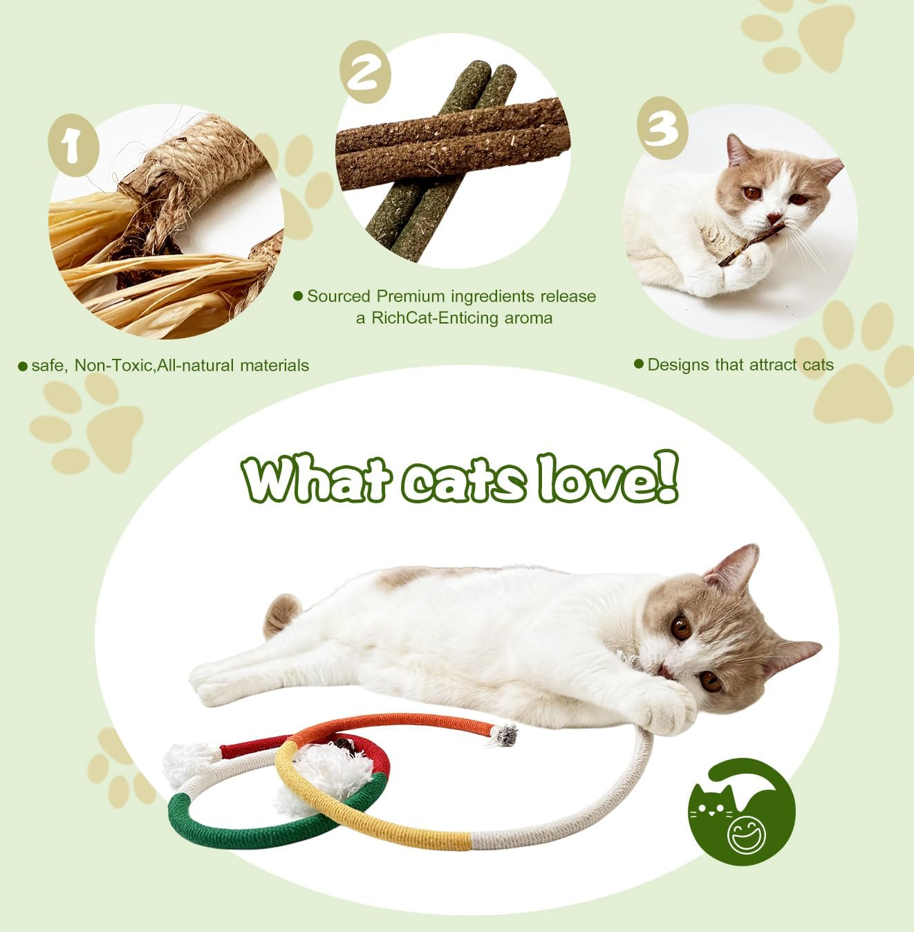 Petelligent Catnip Chew Toys for Cats, 12 Pack Cat Toys with Silvervine Sticks, Natural Silvervine Stick Cage Balls & Bell Balls for Indoor Cats image number 3