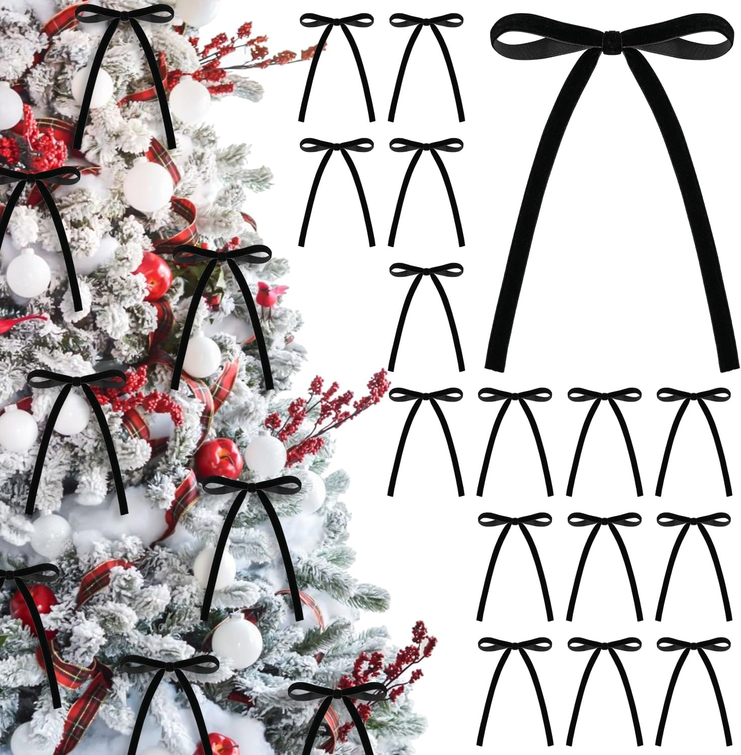 24 Velvet Christmas Bows, 5 X 7 Inch Rustic Vintage Gift Bows for Christmas Tree, Wreath, Garland (Black) image number 1
