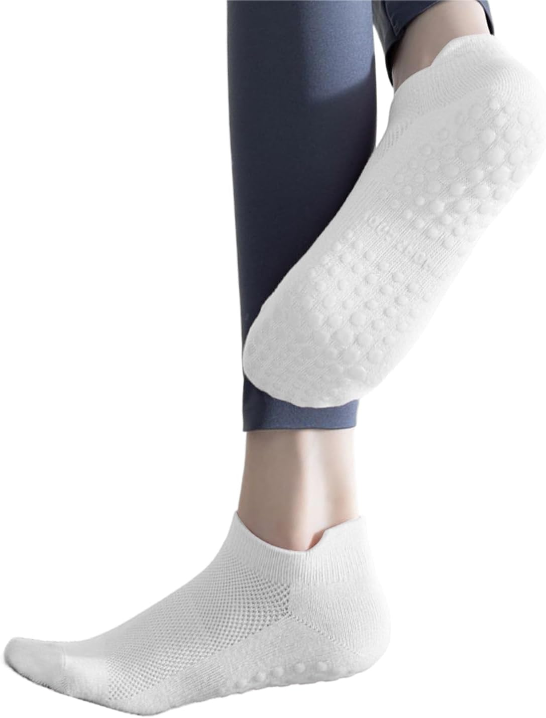 Dress Cici Mesh Pilates Yoga Socks with Tab and Bottom Silicone Non Slip Grip Socks (5 Pairs) - 5 White image number 5