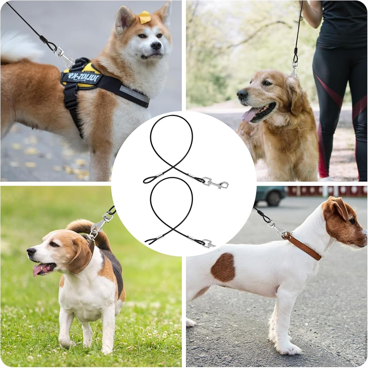 2 Pack Chew Proof Dog Leash, 66Cm/26 Metal Cable Lead, No Tangle Multiple Dog Leashes for Small Medium Large Dog, Heavy Duty Leash Extender for Collars & Harnesses image number 1