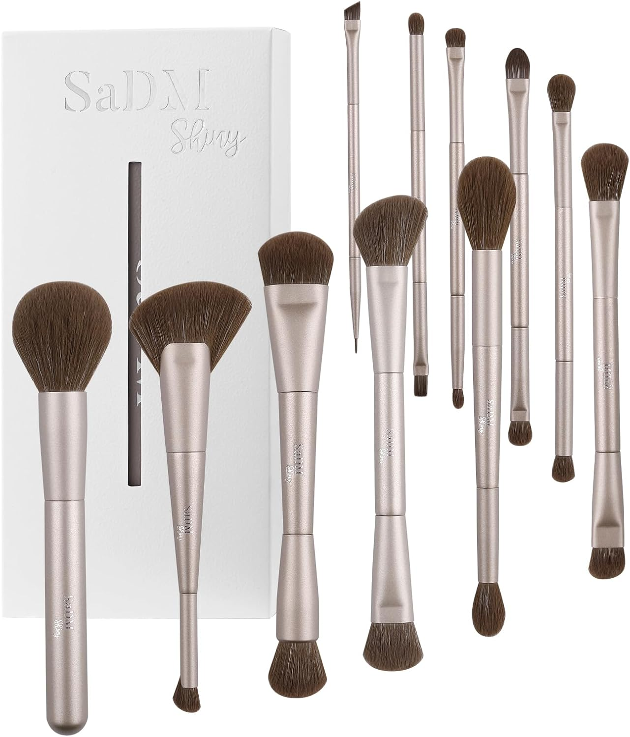 Double Ended Makeup Brush Set (11 Pieces) - Includes Foundation, Powder, Concealer, Highlighter, Contour, Eye Shadow & Blush Brushes - Face & Eye Make up Brush with Synthetic Bristles image number 5