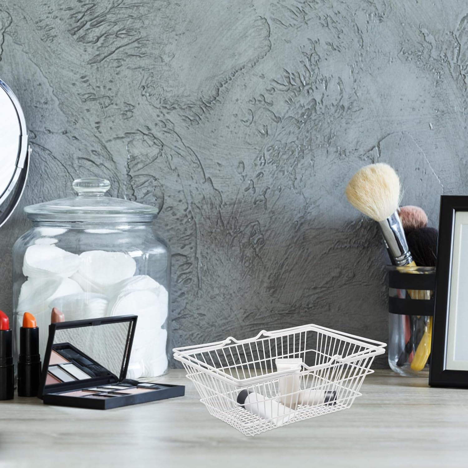 Generic Portable Handheld Shopping Basket with Handle, Large White Storage Basket for Home Organization and Desktop Cosmetics Storage, image number 3