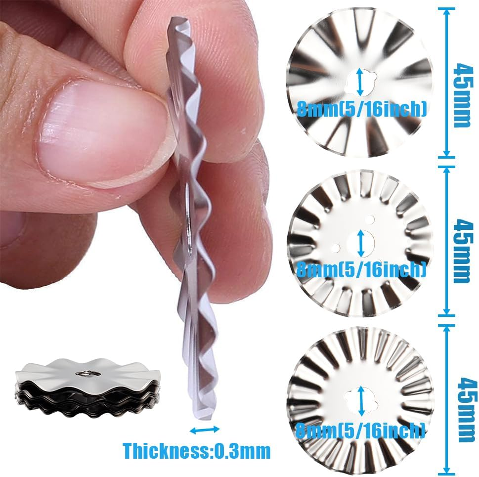 Yakamoz 9Pcs 45Mm Pinking Rotary Cutter Blades Set, 3 Types Replacement Wave Rotary Cutter Baldes for Fabric Cutting, Sewing, Quilting,Paper and Arts & Crafts