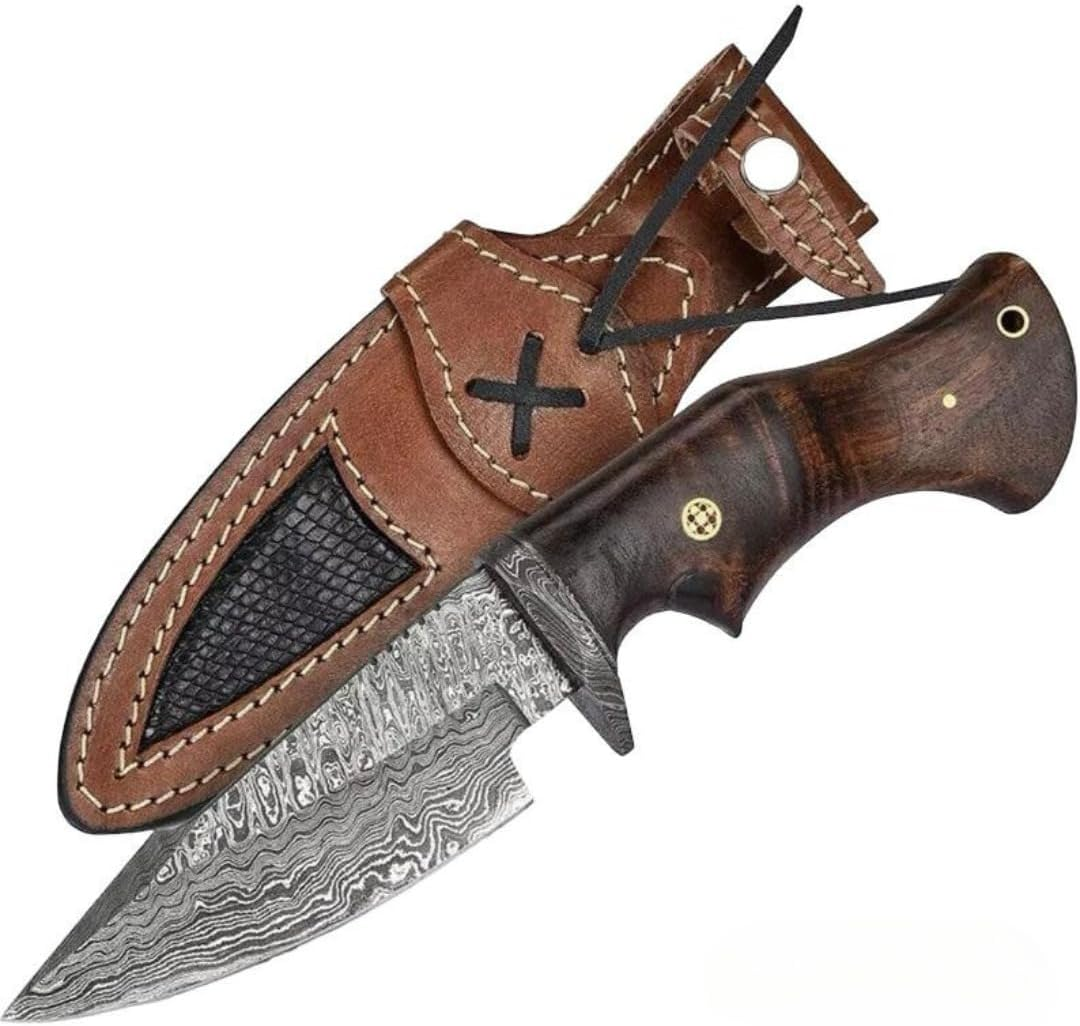 Handmade Carbon Steel Knife - Fixed Blade Full Tang Camping Knife - Hunting Bushcraft Knife with Leather Sheath - Utility Outdoor Knives - Scandinavian Sharpening Camp Knife