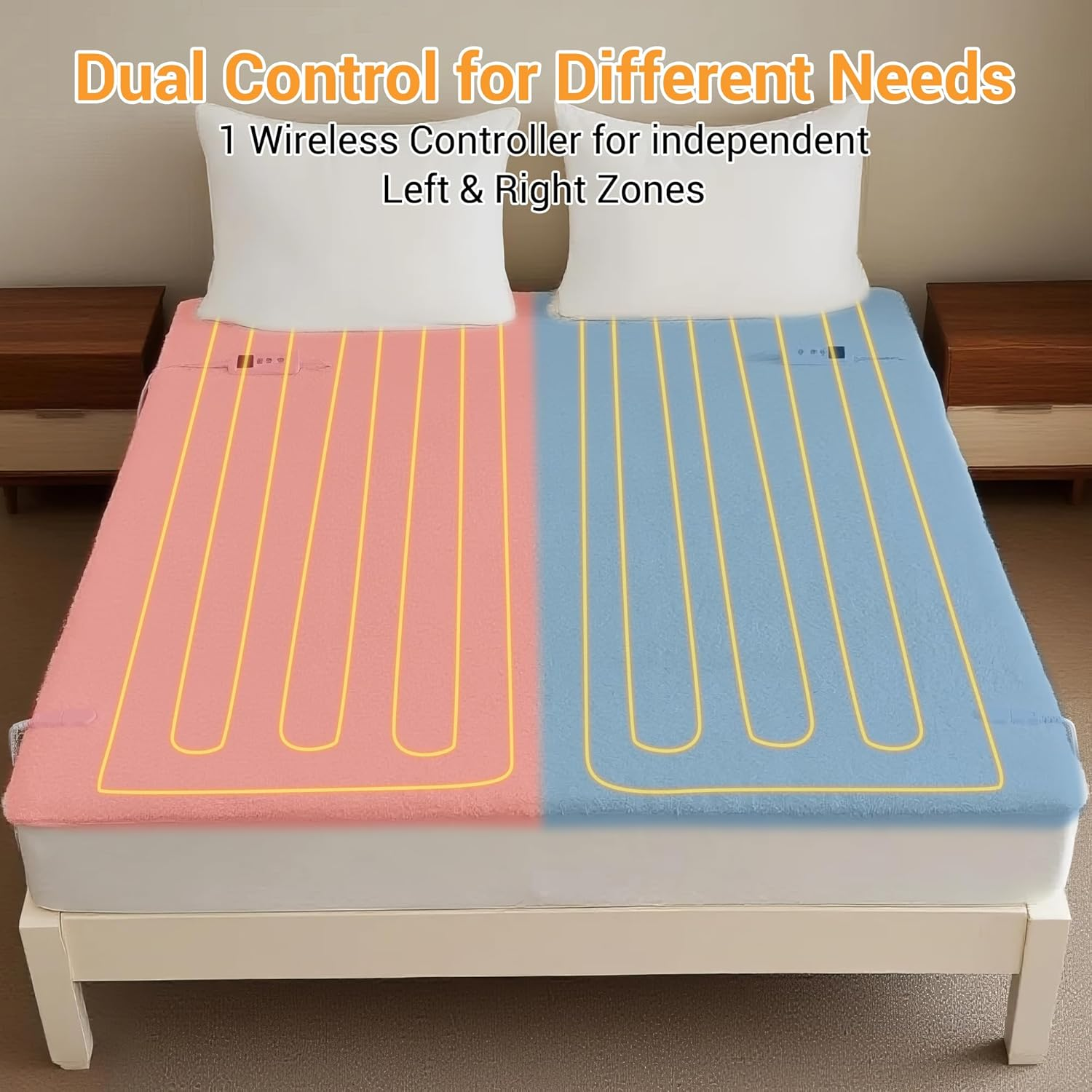 Dual Control Electric Blanket Queen, Faux Sherpa Fleece 350GSM Heated under Blanket with 10 Heating Levels & 9 Time Settings, Fully Fitted Electric Mattress Pad, Overheat Protection, Machine Washable
