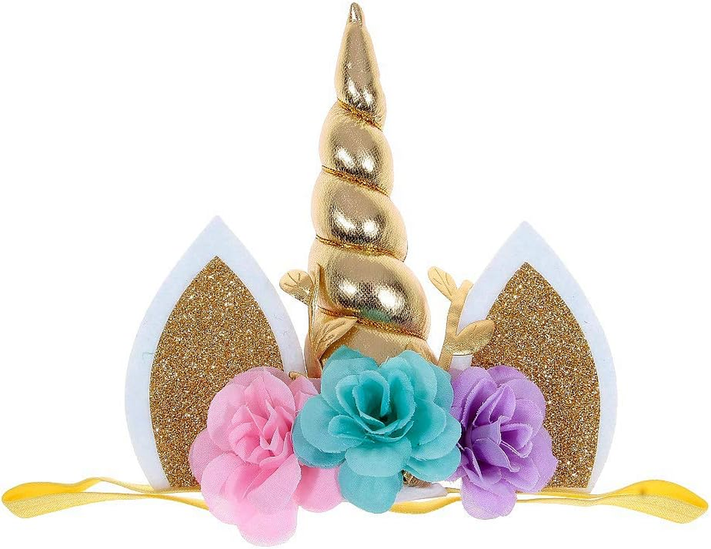 Nishine Baby Elastic Glitter Unicorn Horn Headband Children Unicorn Party Supplies Cosplay Gift - Chiffon-Gold image number 3