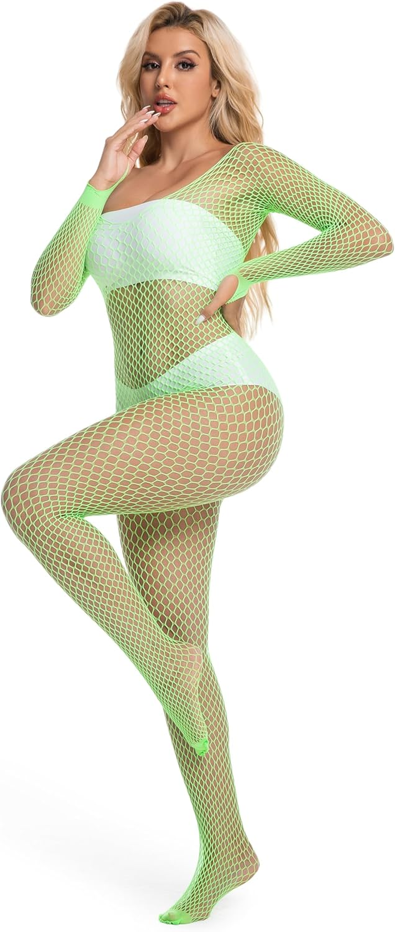 Women Sexy Fishnet Bodysuit Mesh Bodystockings One Piece Teddy Lingerie Nightgown - 002Red1 image number 5