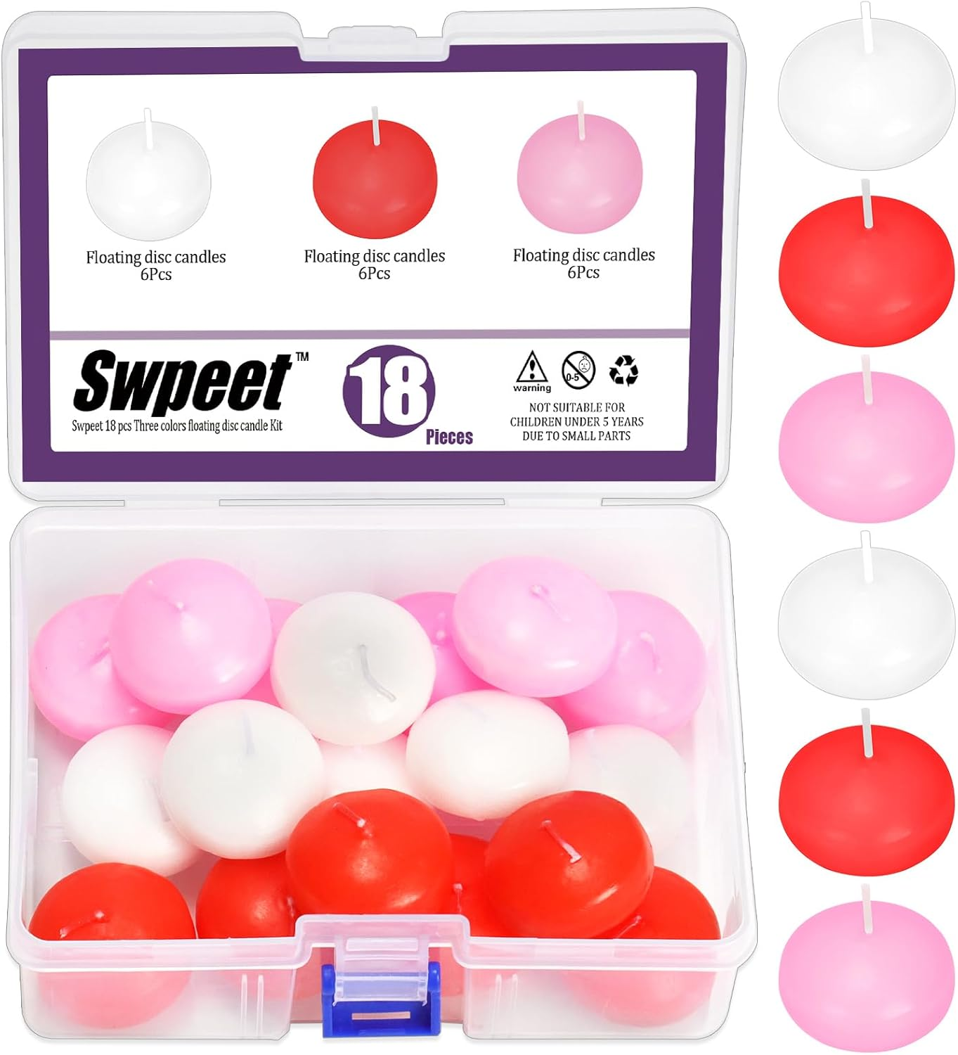 Swpeet 18Pcs 1.5 Inch Ivory/Yellow/Blue Unscented Floating Candles Set, Floating Discs Candles Driples Hand-Rolled Paraffin Wax Cotton Wicks for Centerpieces, Weddings, Parties and Christmas Home