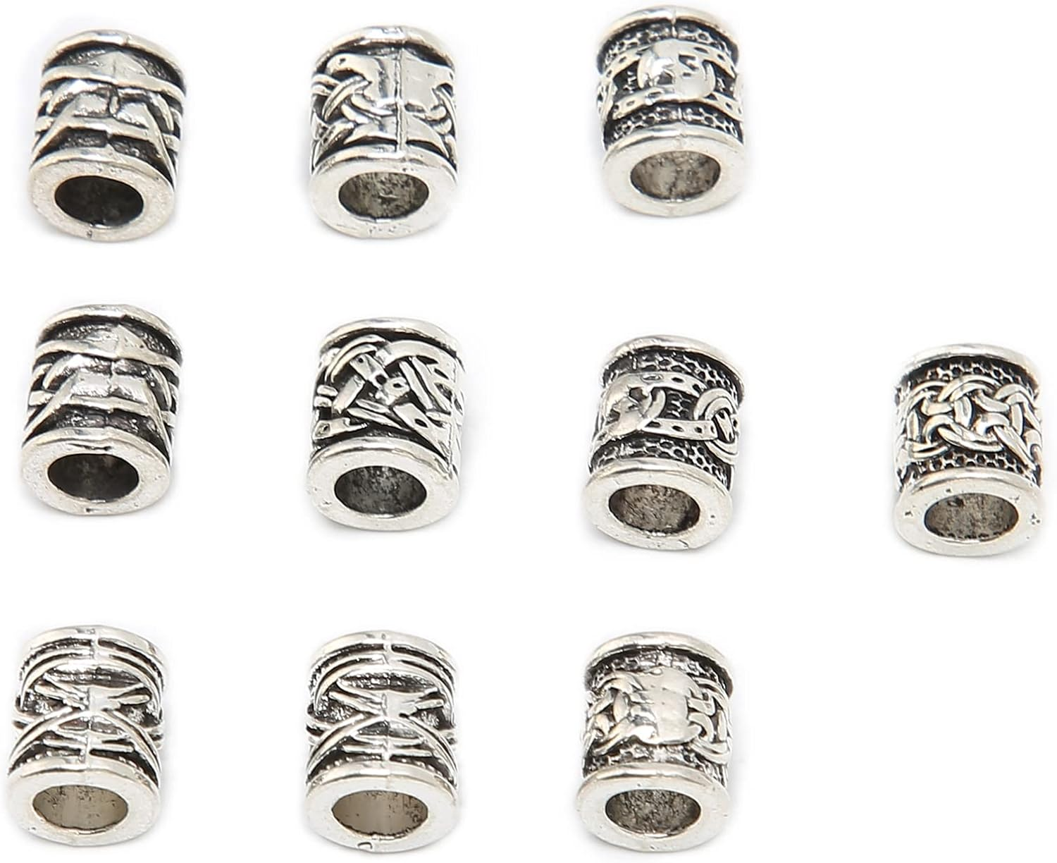 DAUZ 10Pcs Silver Alloy Viking Dreadlock Beads for Bracelet Beard DIY image number 2