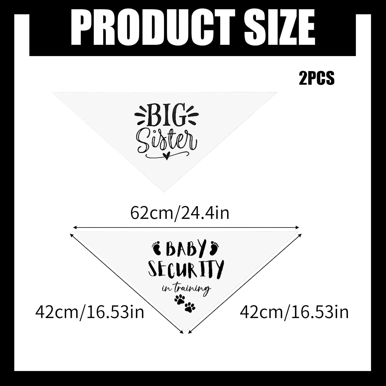 Bekecidi 2 PCS Dog Bandana, White Triangle Scarf Bandanas Pregnancy Announcement Bandana for Dogs Large Pet Scarf with Baby Security Big Sister Printed Pet Costume Accessories for Dogs Gifts