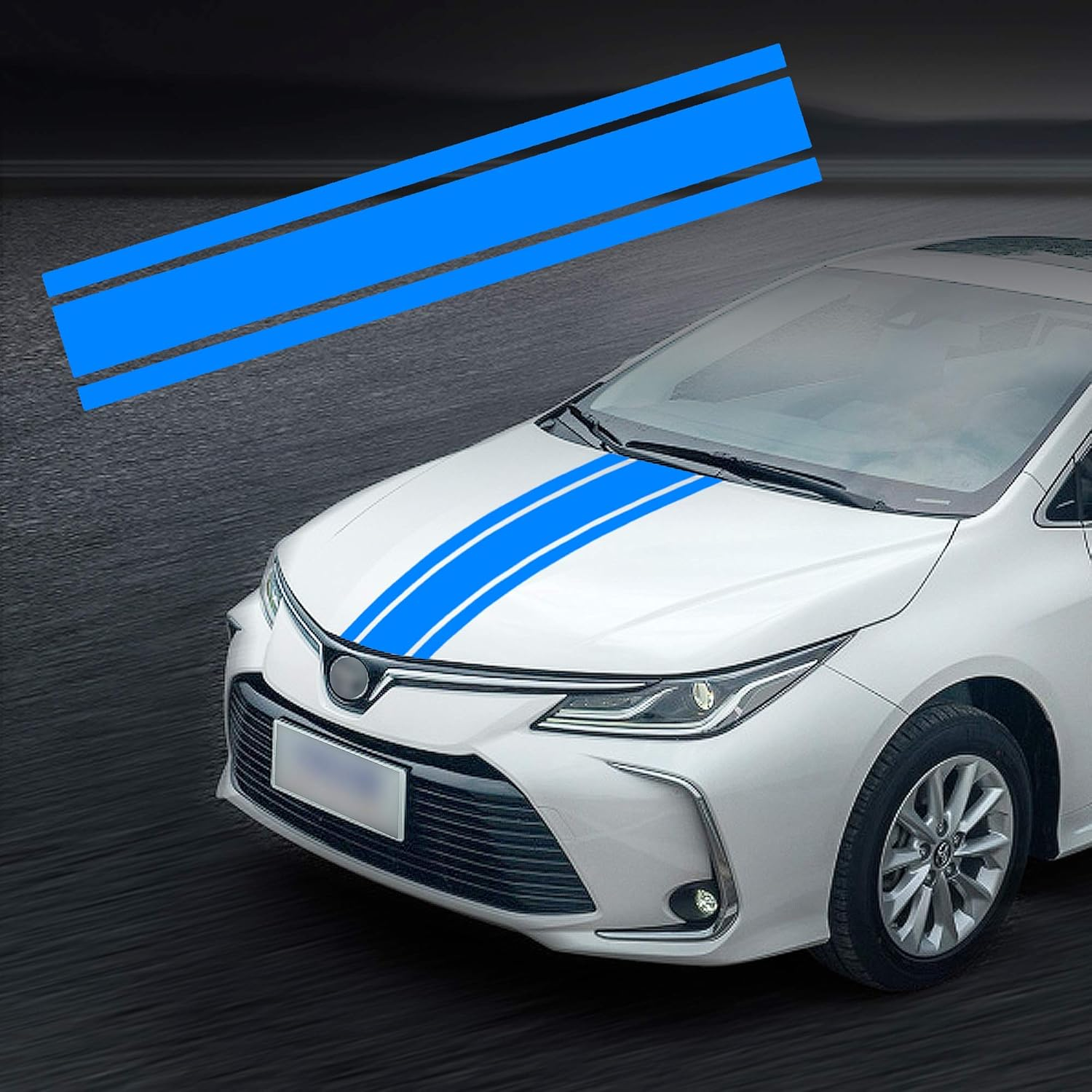 TOMALL 49"X 8.7" Car Hood Stripe Sticker - Auto Racing Body Side Decal, Skirt Roof Hood Bumper Vinyl Modified Decoration for Car (White)