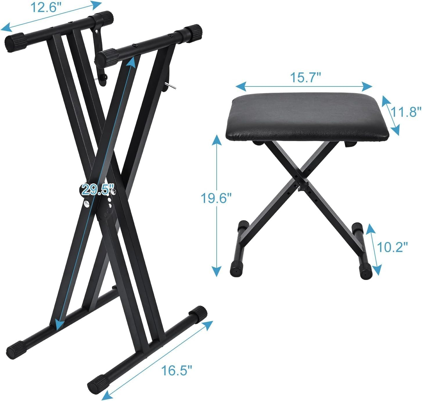 Keyboard Stands and Bench Set, Upgrade Heavy Duty Double-X Keyboard Stand Adjustable & Portable Digital Piano Stand with Locking Straps image number 3