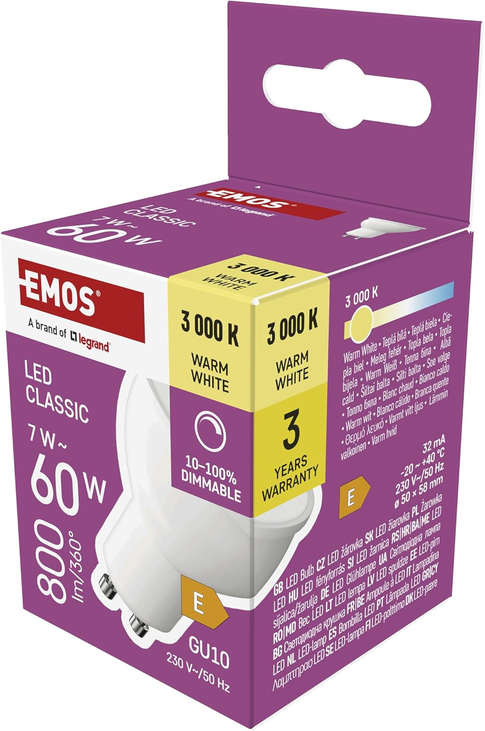 EMOS - Dimmable Spot LED Lamp, MR16, GU10 Socket - 7W Replacement for 60W Halogen Lamp - Continuous Dimming - Brightness 800 Lm, Warm White 3000 K - 25000 H Life, CRI Min. 80, 100&deg; Beam Angle image number 4