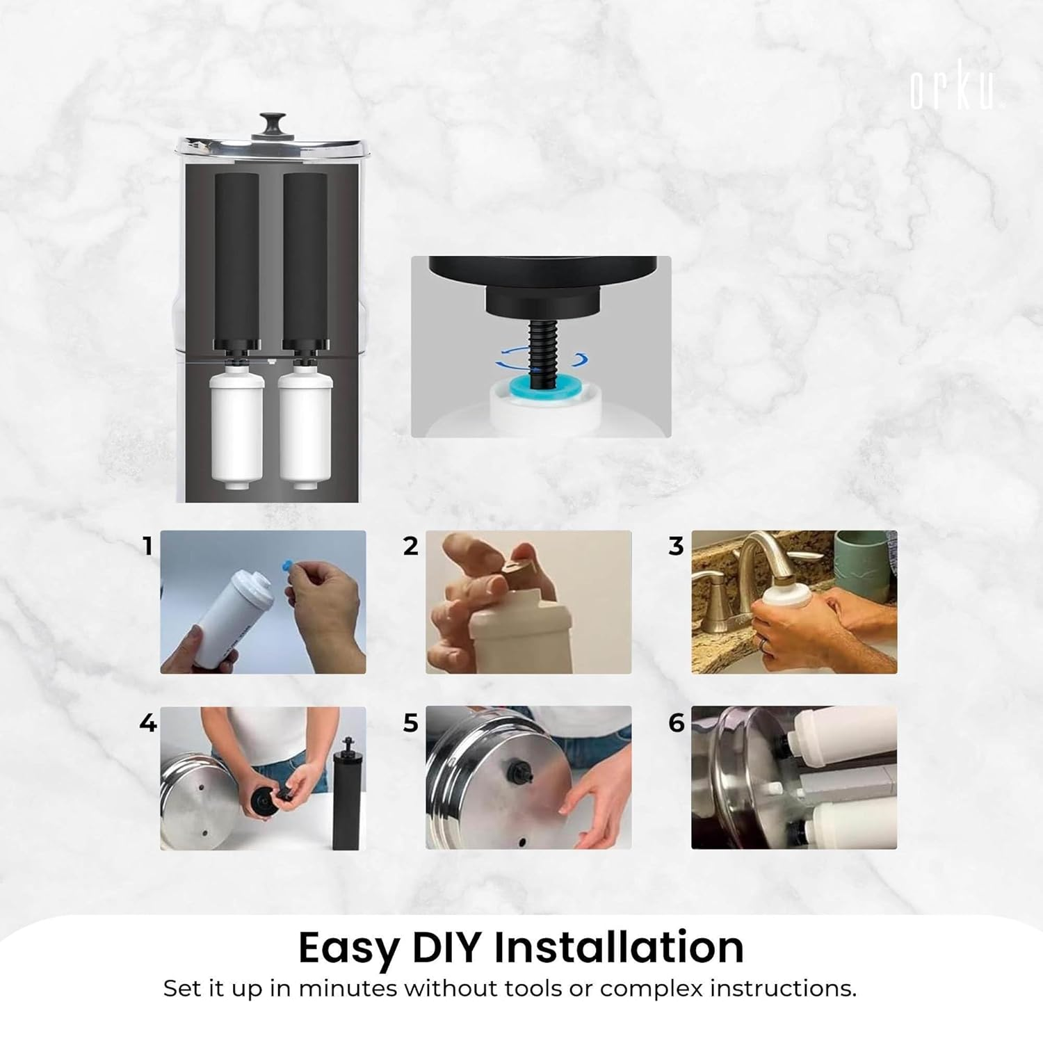 Orku 8.5L Gravity Benchtop Water Filter - Stainless Steel Fluoride Removal image number 2