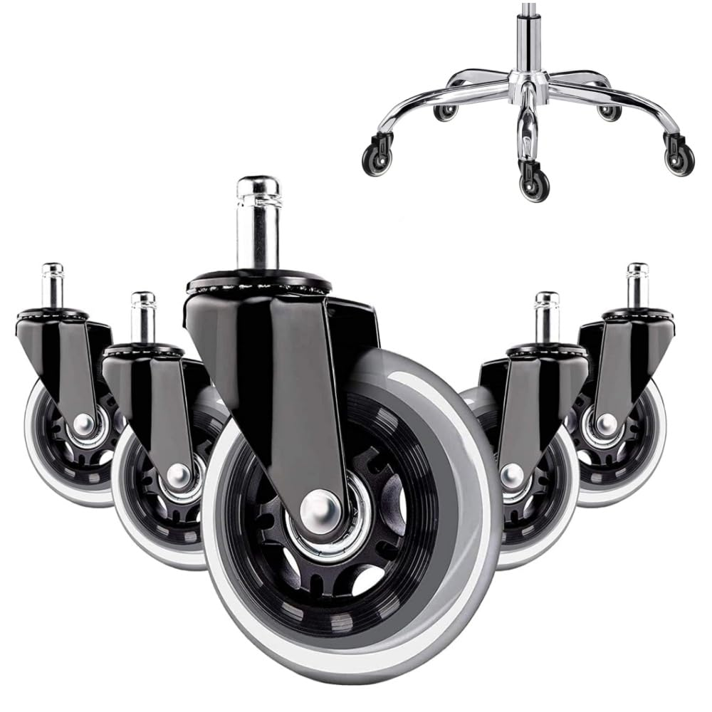 Office Chair Wheels, 3 Inch Desk Roller Blade Caster Replacement for Office, Rubber Rollerblade Wheels-Set of 5 for Hardwood Floors Gaming Chair Wheels Smooth & Silence Gliding(11&times;22 Mm) image number 1