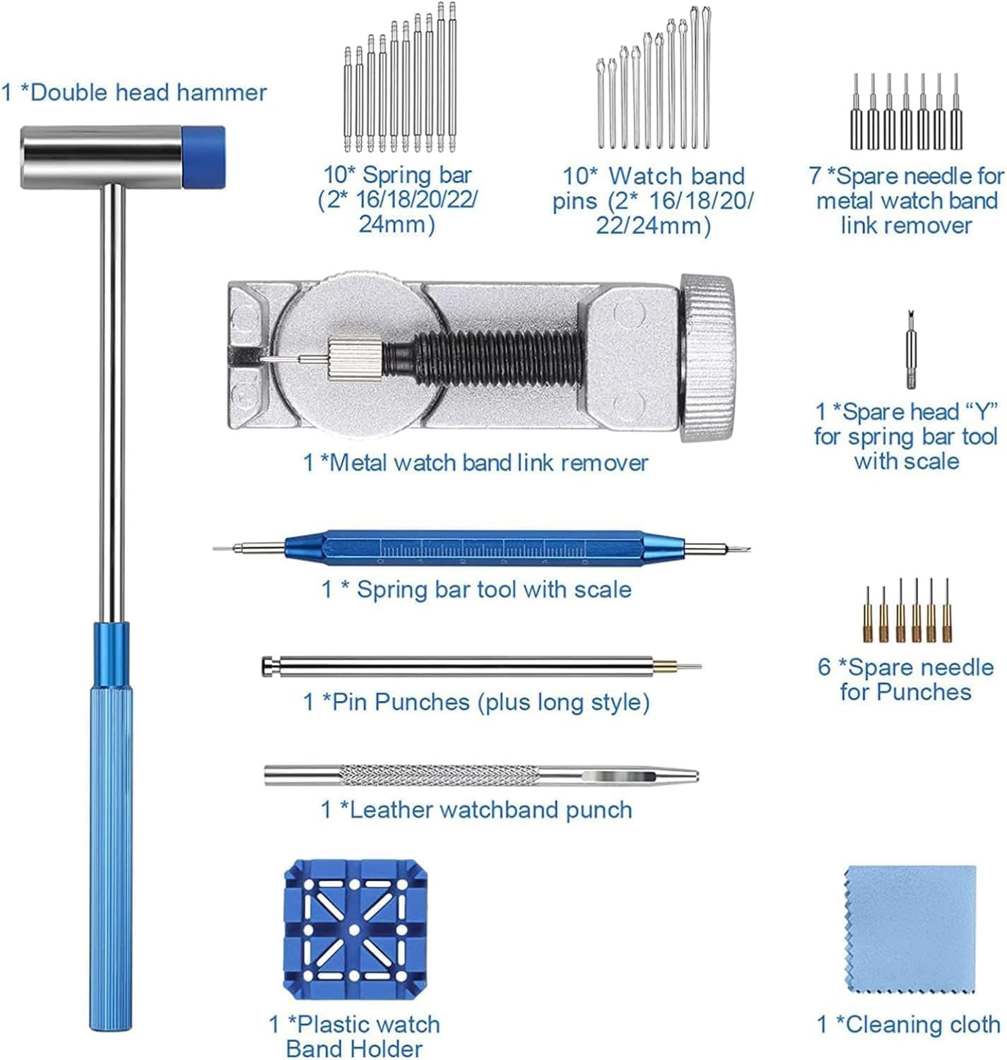 Walquicks Watch Repair Tool Kit - 41Pcs Link Removal Set with Spring Bar Tools for Watch Band Adjustment and Watchmaker Maintenance image number 1