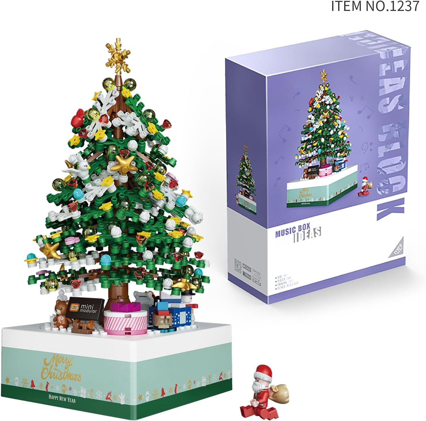 Christmas Tree Modular Building Kit &ndash; 506 Pcs Rotating Music-Box Display, Santa & Festive Ornaments &ndash; Creative Christmas Decoration & Gift, DIY Xmas Holiday Brick Kit image number 3