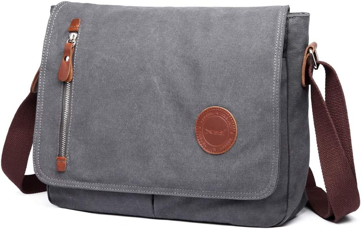 13 Inch Vintage Men'S Canvas Messenger Bag Laptop Shoulder Satchel Crossbody Sling Bookbag School Bag Briefcase Laptop Bag (Grey) image number 3