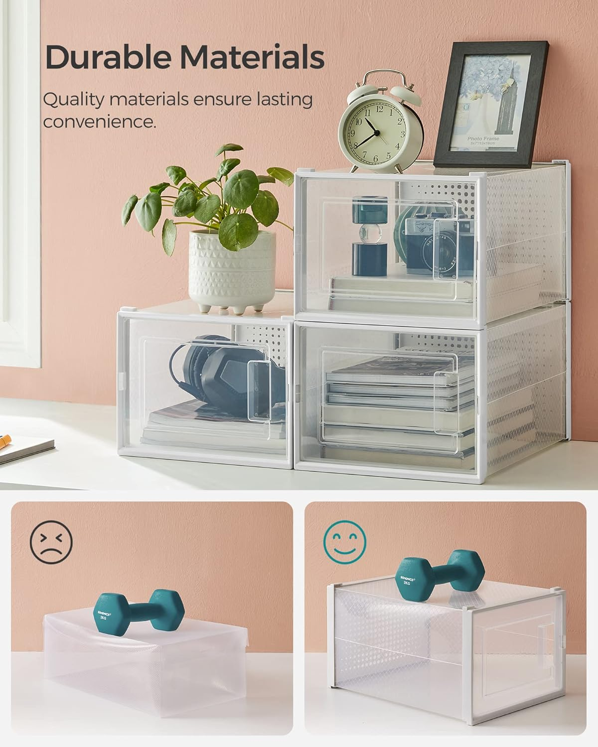 SONGMICS Shoe Boxes, Pack of 18 Stackable Shoe Storage Organizers, Fit up to US Size 9.5 ULSP18MWT image number 1