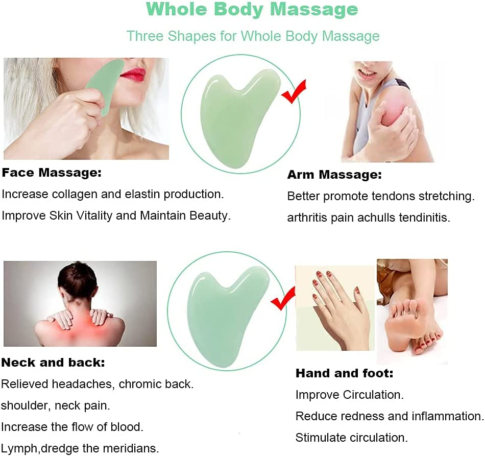 Ditind Gua Sha, Guasha Tool for Face, Natural Jade Stone Gua Sha Tool for Face and Body SPA, Gua Sha Scraping Massage Tool for Toxins Prevents Wrinkles and Acupuncture Therapy - Green image number 5