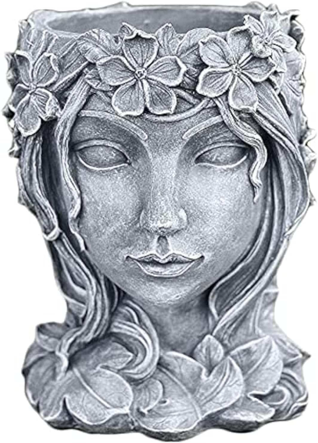 YANMILIA Head Planter Face Flower Pot Goddess Statue Planter Decorative Girl Portrait Planter Indoor Outdoor Girl Face Flower Vase Container Planter (Gray)