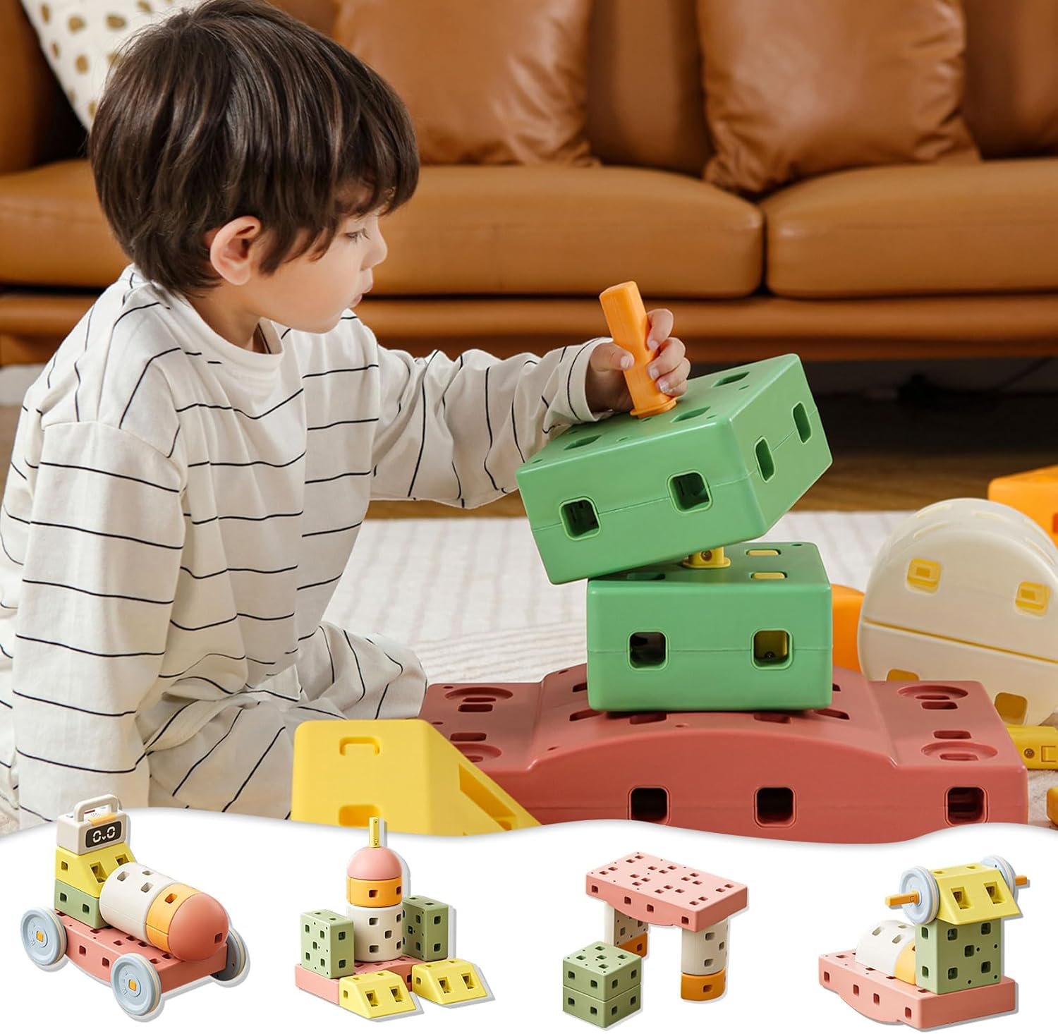 Building Blocks Big Size, DIY Jumbo Blocks More Shapes,Build Your Own Toy Cars,Toys Children Boys Girls Ages 1-6+ Year Old image number 4