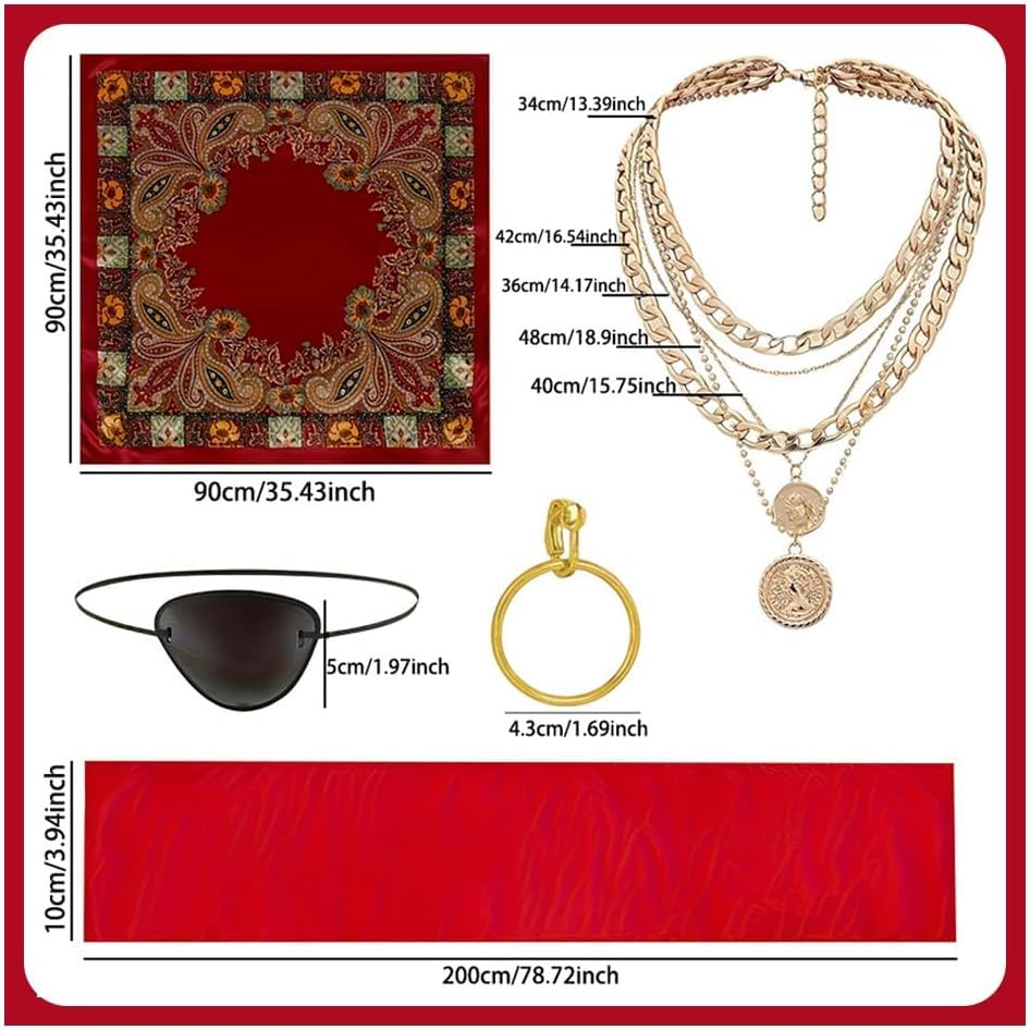 Halloween Women Pirate Costume Accessories Set for Men Pirate Head Scarf Necklace Belt Dress Accessories Pirate-Party Cosplay Renaissance image number 5