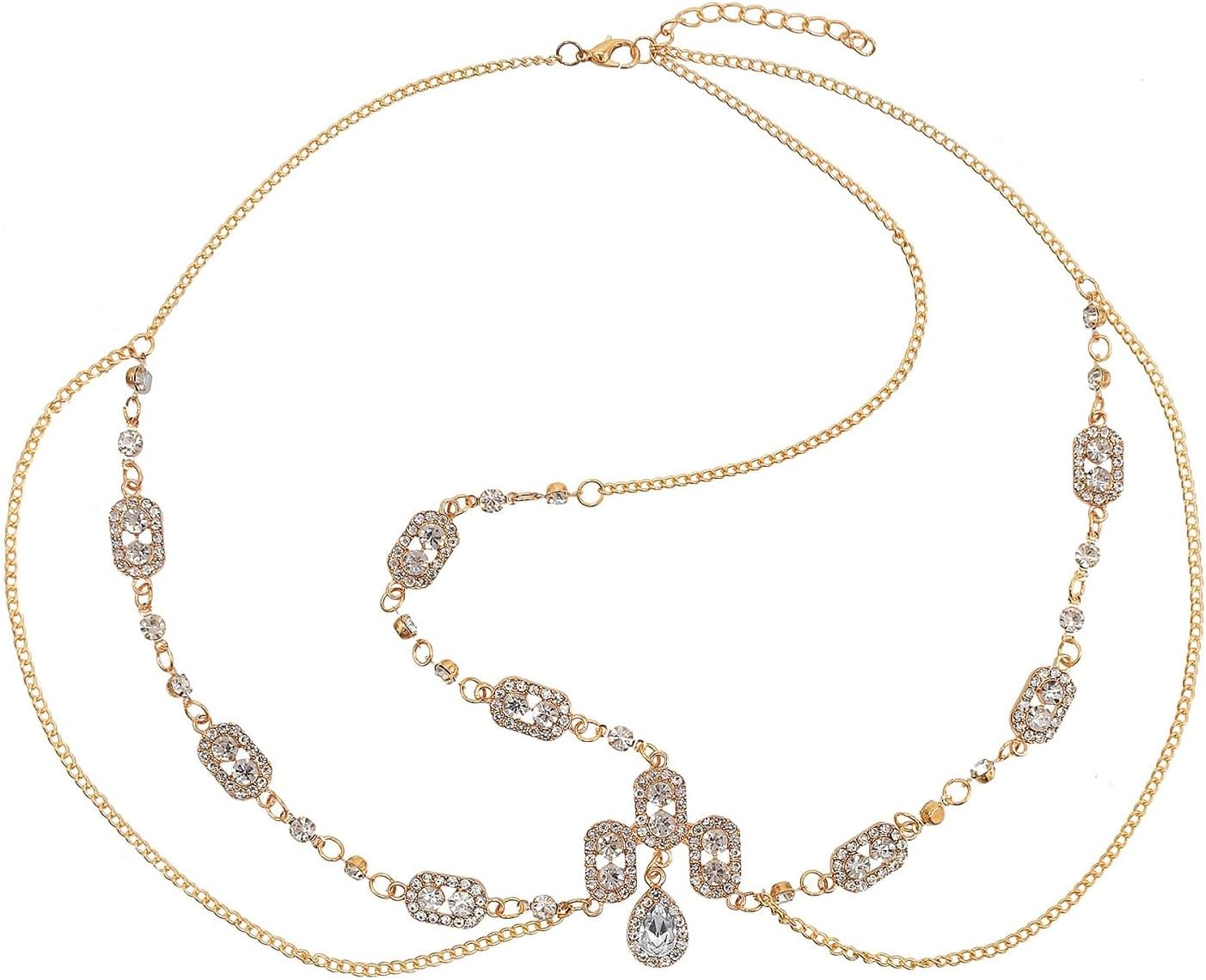 Vintage Bridal Rhinestones Head Chain Layered Rhinestone Forehead Rhinestone Waterdrop Waterdrop Headpiece Headpiece Handmade Rhinestone Wedding Headband Head Chain Bridal Wedding Hair Accessories for Women (Golden 3, One Size)