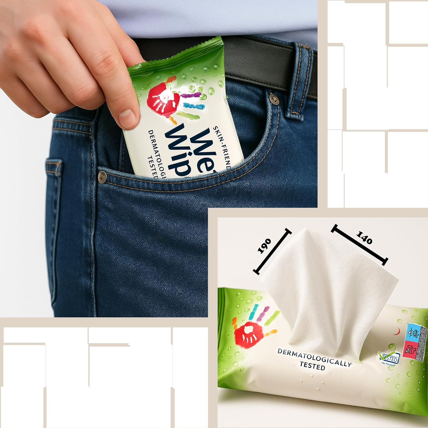 Compact Pocket-Sized Wet Wipes for Skin and Hands, 210 Wipes (14 Pack) &ndash; Practical for Bag, Ideal for Travel,School, Office Use image number 6